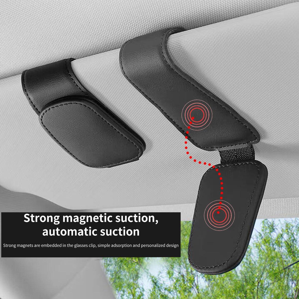 CHOSMOYI Magnetic Leather Sunglass Holder for Car, Sunglasses Clip for Car Visor, Auto Interior Accessories Universal for Different Size Eyeglasses (Black) - Image 4