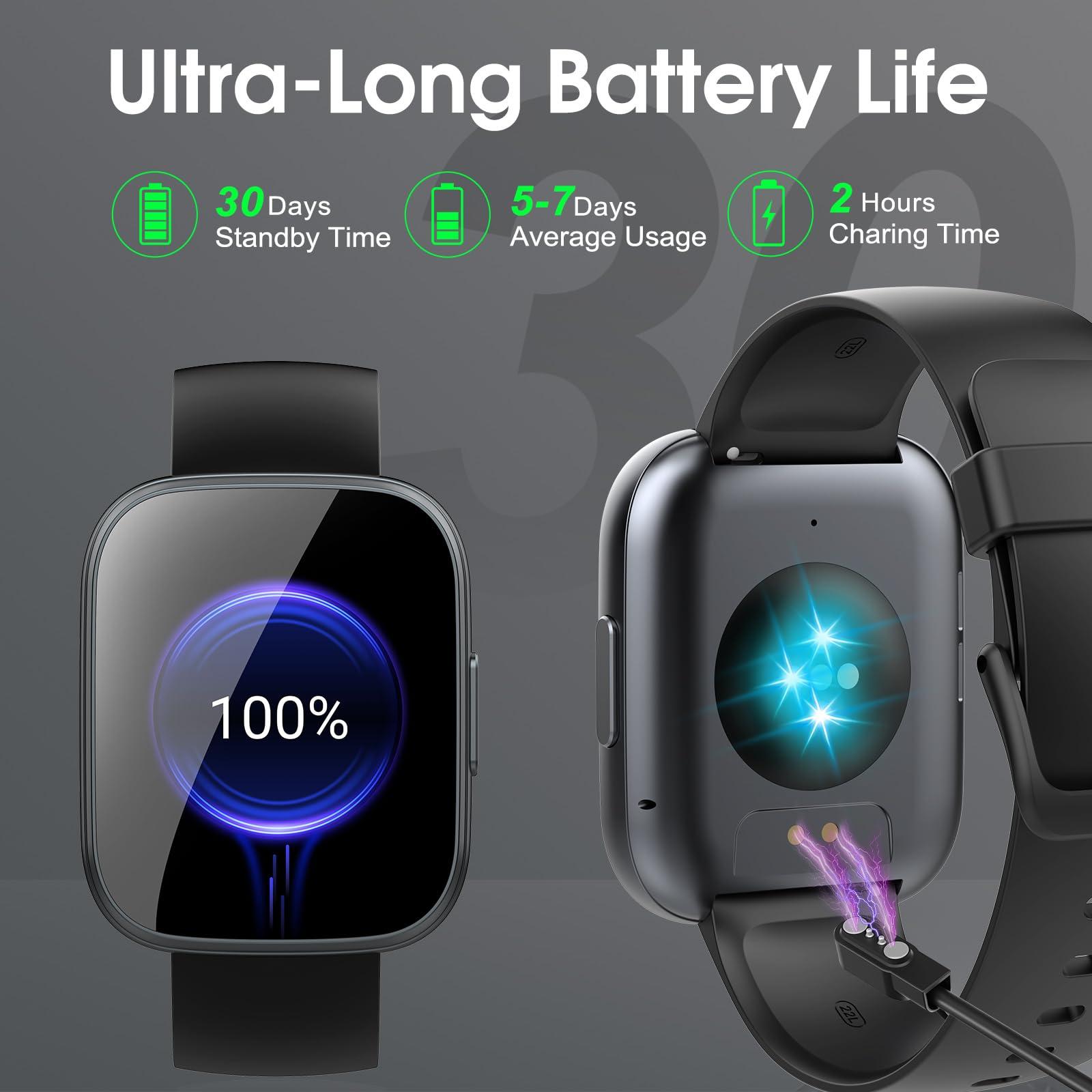 Puqo Smart Watch for Men Women Bluetooth Call, 1.95" HD Touch Screen Fitness Watch with Sleep Heart Rate Monitor, 100+ Sports Modes, IP68 Waterproof Activity Trackers for Android iOS, Black - Image 7