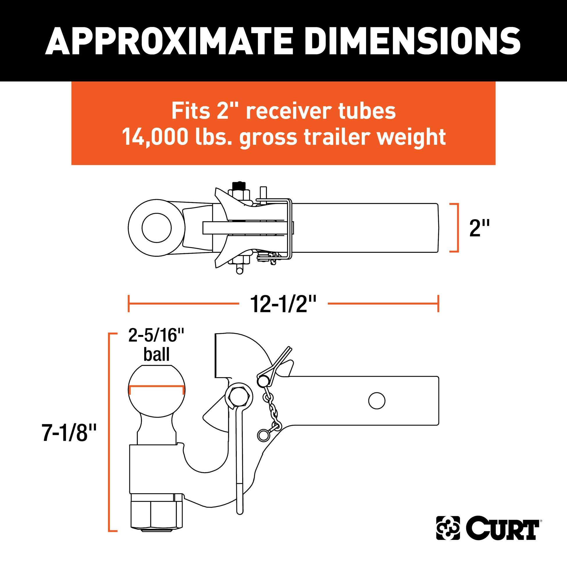 CURT 48406 SecureLatch Receiver-Mount 2-5/16-Inch Ball and Pintle Hitch Combination, 2-In Shank, 14,000 Pounds - Image 2