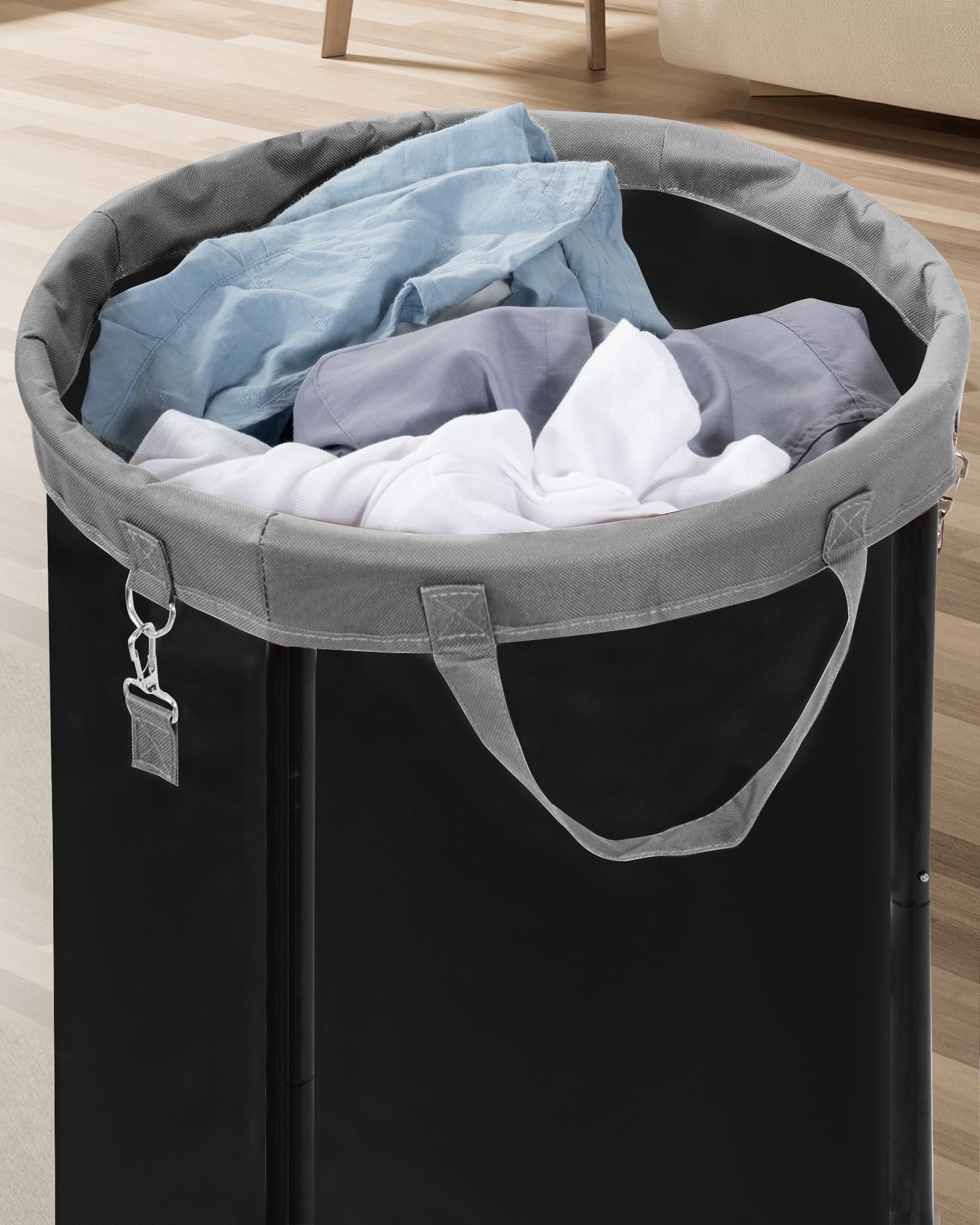 STORAGE MANIAC Rolling Laundry Hamper with Wheels 110L Laundry Basket, Round Laundry Cart with Metal Frame and Removable Bag, Clothes Hamper for Bedroom, Bathroom, Dorm Room, Laundry Room, Black - Image 2