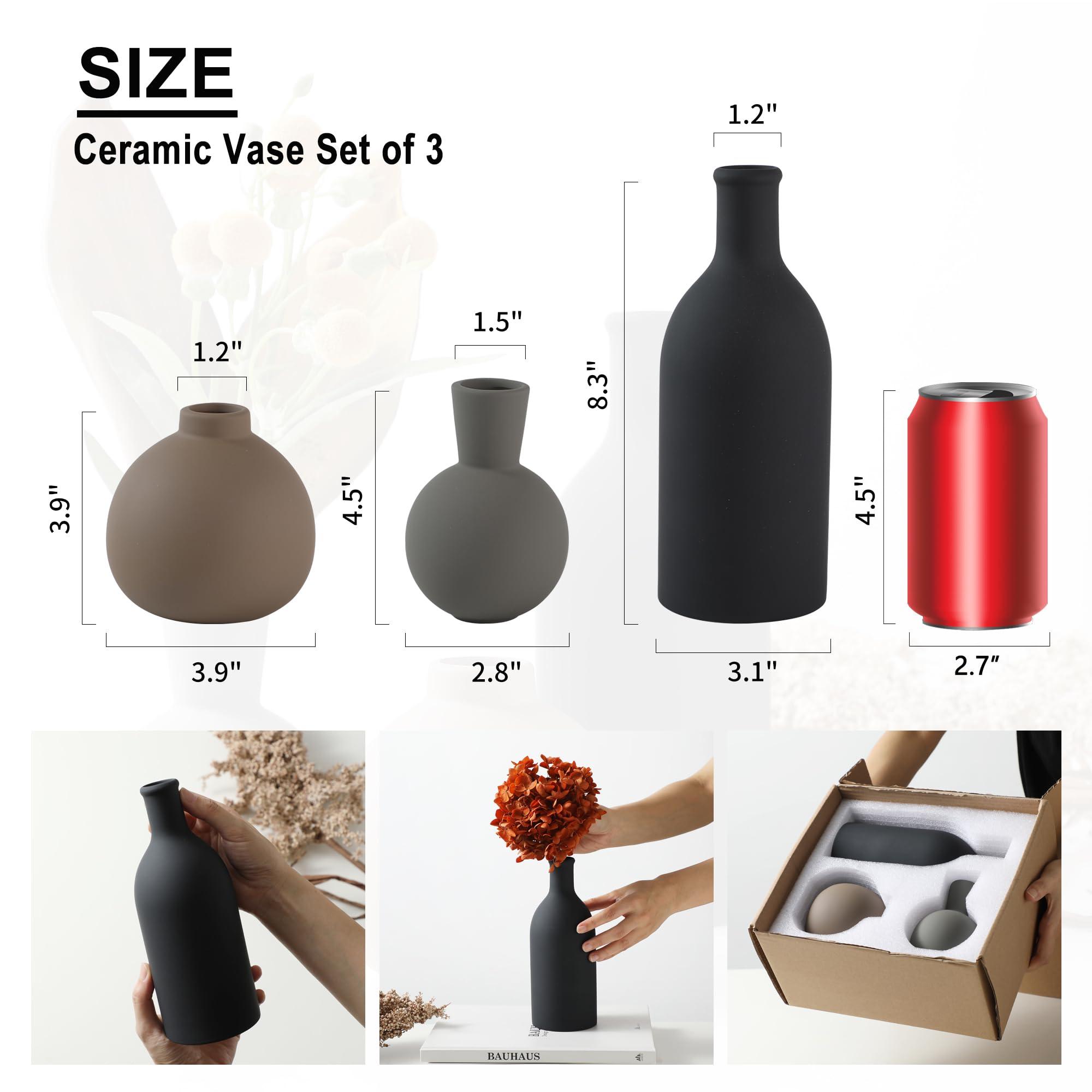 Ceramic Vase Set of 3, Vases Home Decor Rustic Farmhouse Decor Pottery Vases for Bouquet Pampas Grass Dried Fresh Flowers, Living Room, Kitchen, Bedroom, Bathroom, Entryway Mantel, Decor -Multicolor - Image 3