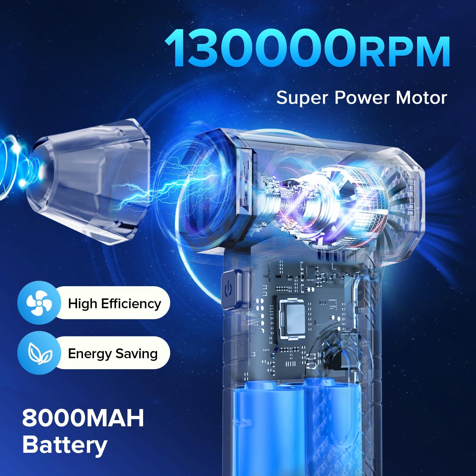 Compressed Air Duster, 8000mAh 130,000 RPM Keyboard Cleaner, Replace Compressed air can, Computer Accessories for Outdoors, PC, Electronics, Snow and Car Dust Off(Deep Black) - Image 3