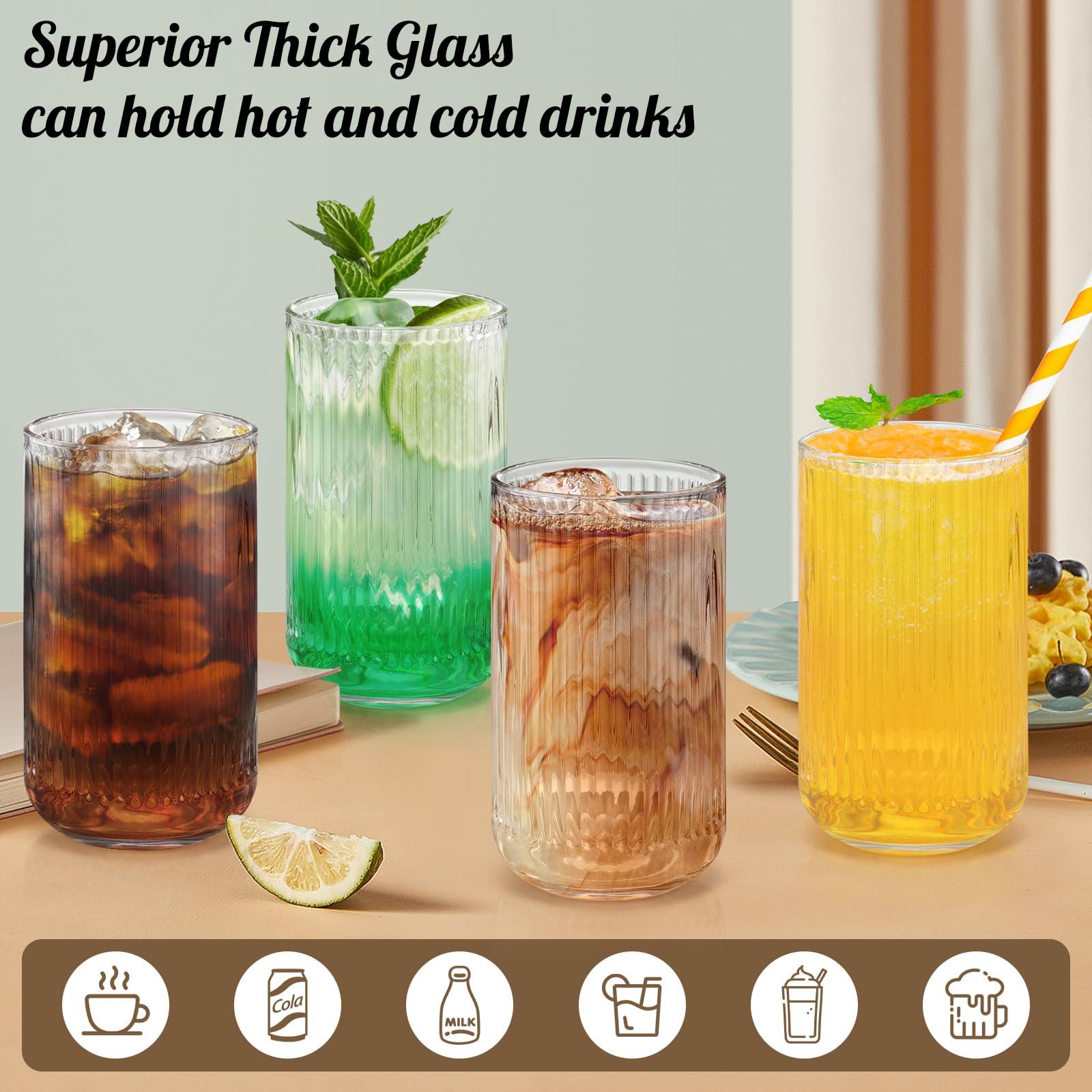 Topsky Vintage Ribbed Drinkware Set of 6, 320ml Origami Style Drinking Glass,11 oz Transparent Glass Cups Wine Glasses for Whisky,Beer,Juice,Cocktail,Heavy Duty - Image 4