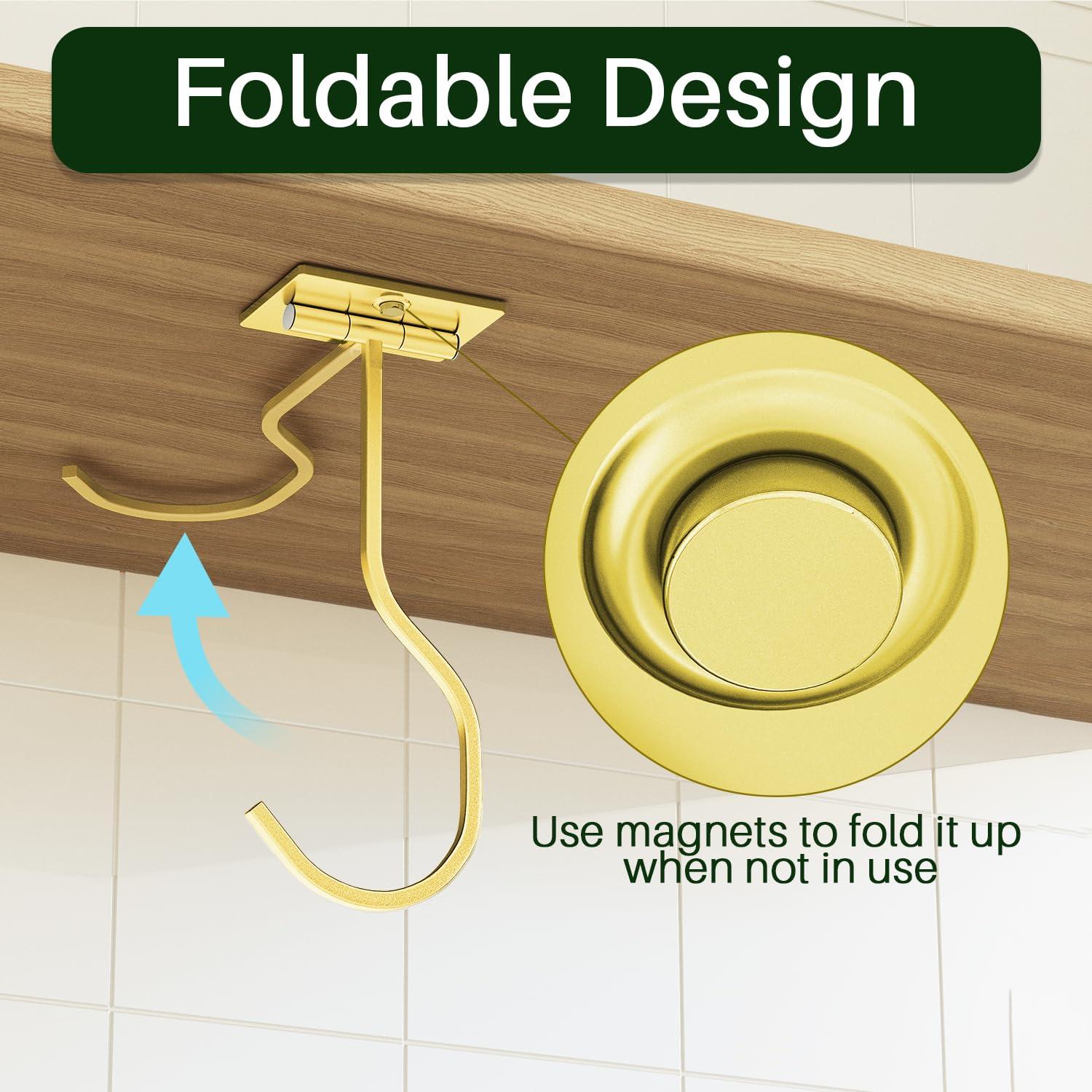 2-Pack Self Adhesive Banana Hook, Metal Banana Hanger Hook,Under Cabinet Hook For Bananas Or Other Kitchen Items, Foldable Banana Hook, Folds Up With Magnets When Not In Use, Keep Bananas Fresh,Gold - Image 4