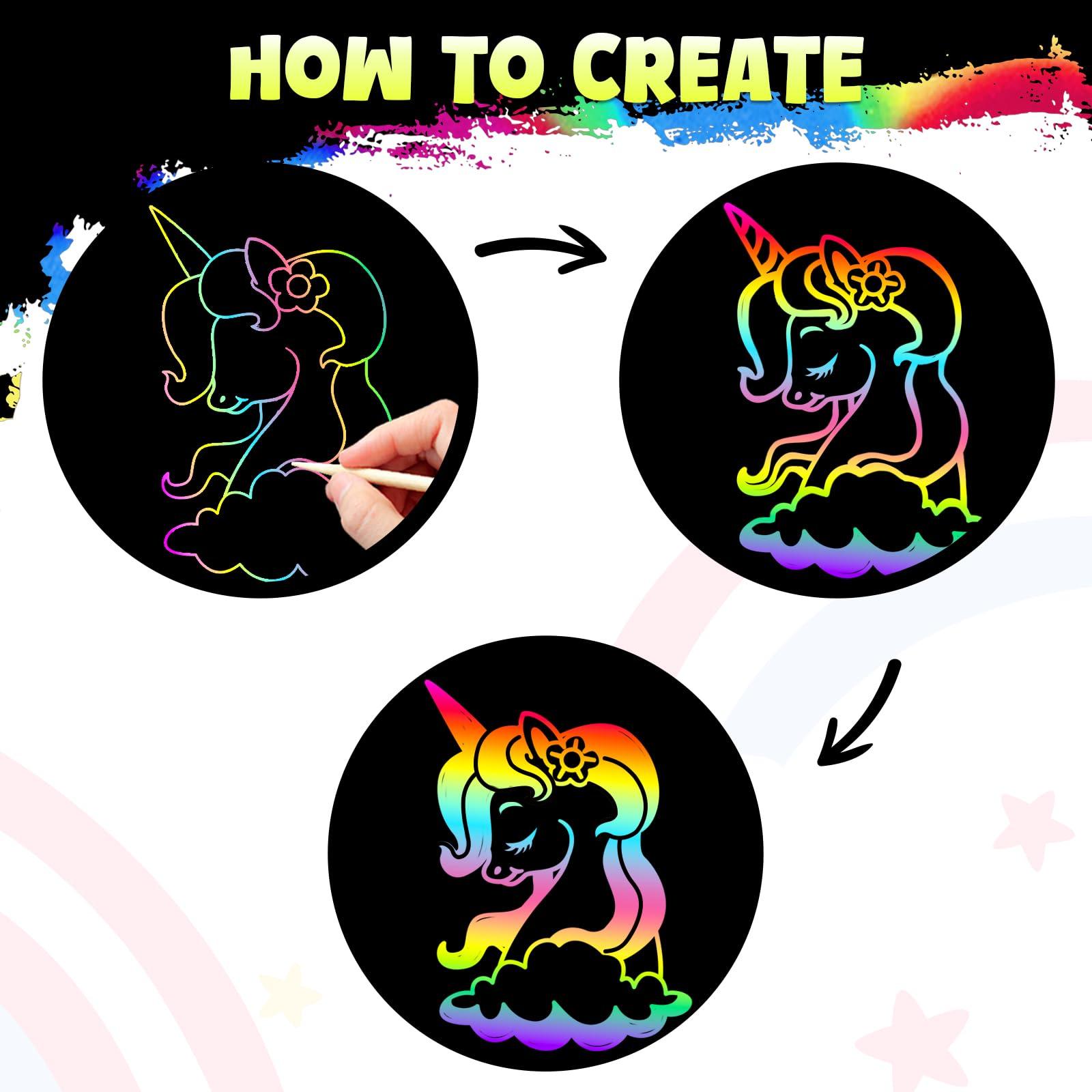 ZMLM Rainbow Scratch Paper Art Crafts Mini Notes Kids Gifts 4 5 6 7 8 9 10 Years Old Girls Boys Students Teens Classroom Prizes Supplies School Birthday Party Travel Toy - Image 4
