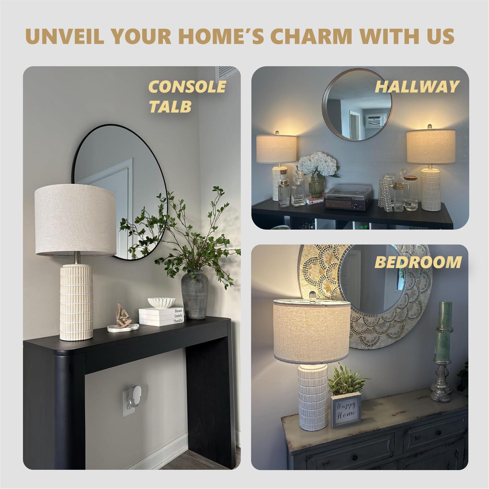 PoKat 23" Modern Ceramic Table Lamp Set of 2 for Living Room White Desk Lamps for Bedroom Farmhouse Bedside Nightstand Bedside Lamp End Table Lamps Beige - Image 3