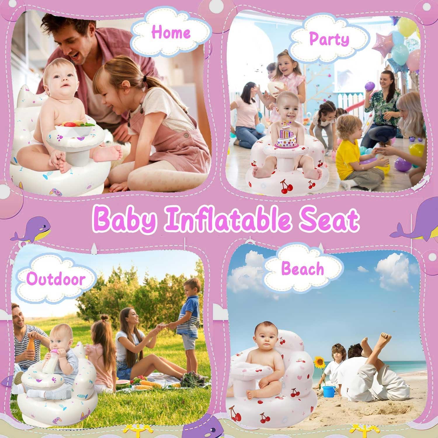Inflatable Baby Seat for Babies Toddlers Floor Chair Sitting Up Pump Blow Up for Infant Ages 3 6 12 18 24 36 Months Boys Girls Portable Sofa Toys Activity (Lovely Cherry) - Image 5