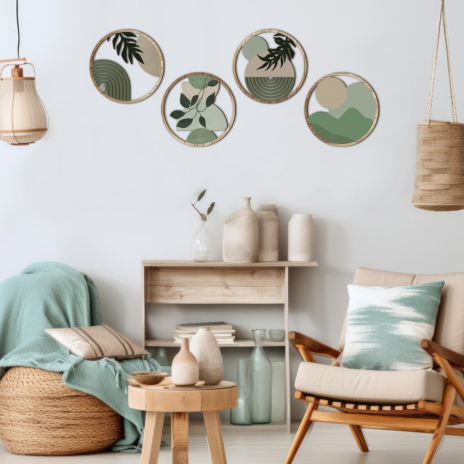 Qunclay 4 Pcs Boho Wooden Wall Art Hanging - Bohemian Nursery Farmhouse Geometric Decor - 10 Inch Aesthetic Minimalist Wood Art for Apartment Bedroom - Image 5