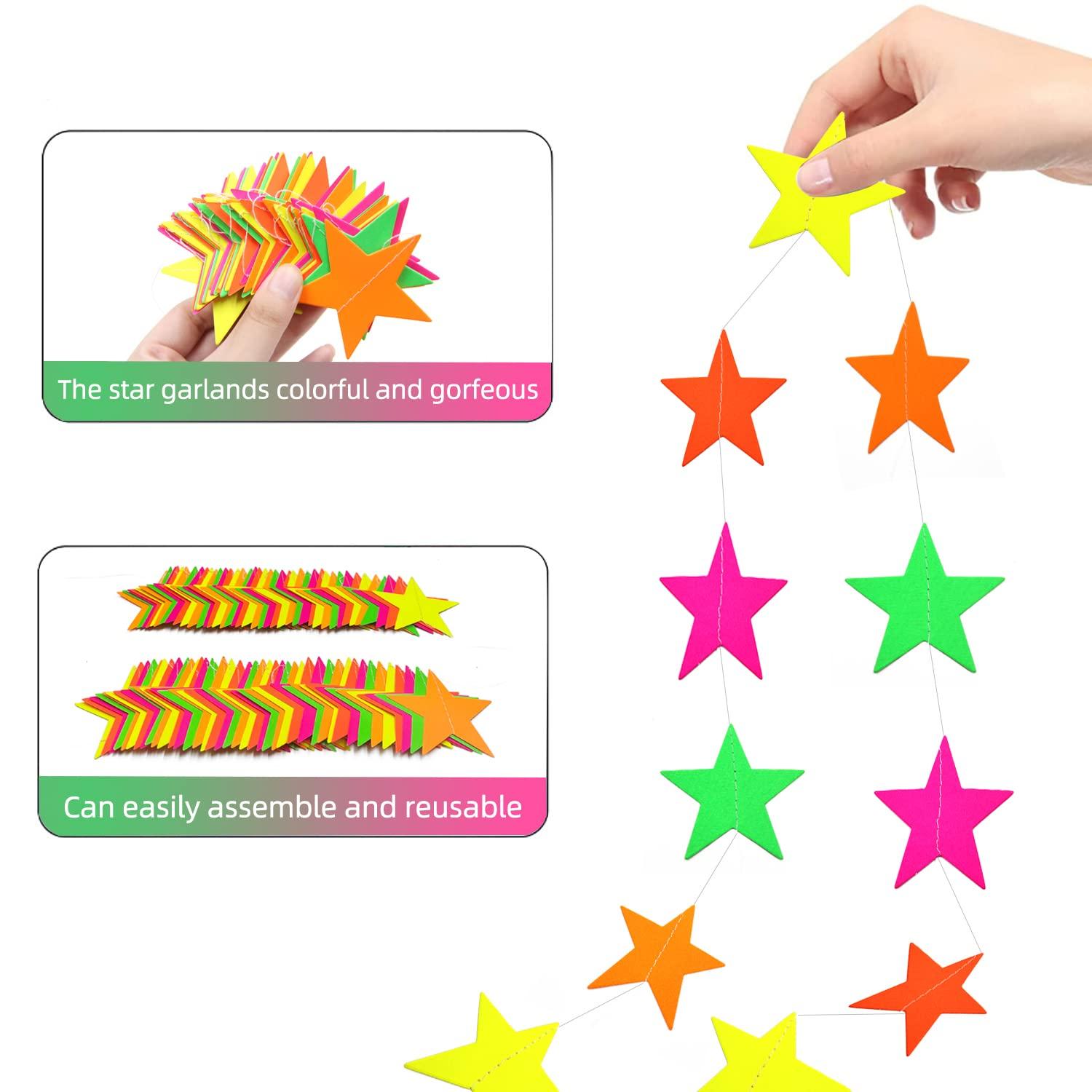110feet UV Star Paper Neon Garland Streamers Black Light Decorations for Dark Glow Party UV Reactive Party Favors Glow in The Dark Supplies Wedding Birthday Banners - Image 7