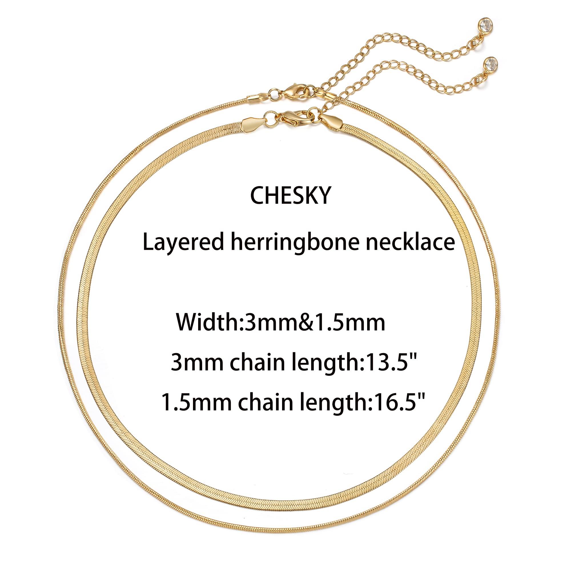 CHESKY 14K Gold/Silver Plated Snake Chain Necklace Herringbone Necklace Gold Choker Necklaces for Women Gifts Jewelry 1.5/3/5MM(W) 14"/16"(L) - Image 6