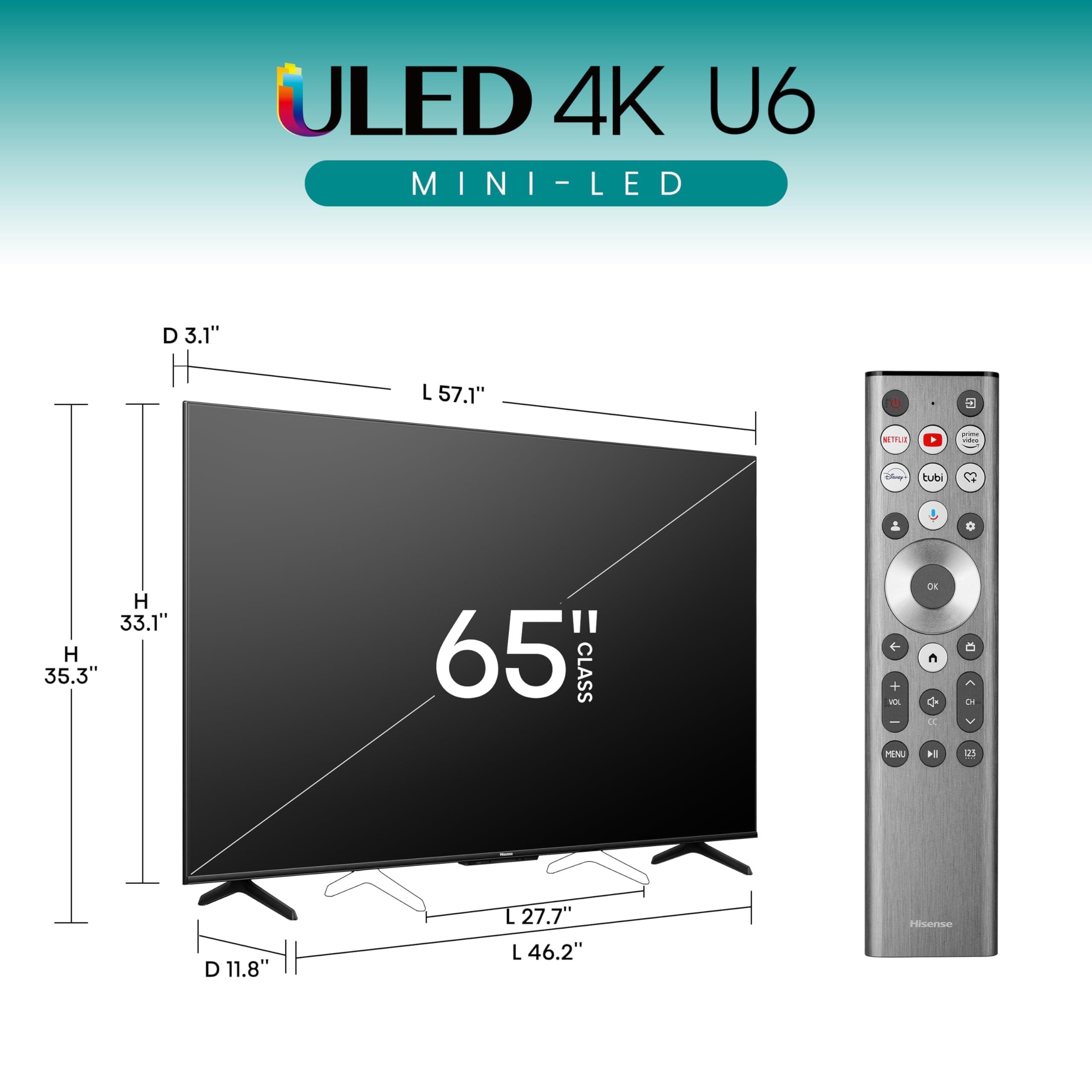 Hisense 65-Inch Class U6 Series Mini-LED ULED 4K UHD Google Smart TV (65U6N, 2024 Model) - QLED, Motion Rate 240, HDR 10+, Full Array Local Dimming, Game Mode Plus, Alexa Compatibility - Image 2