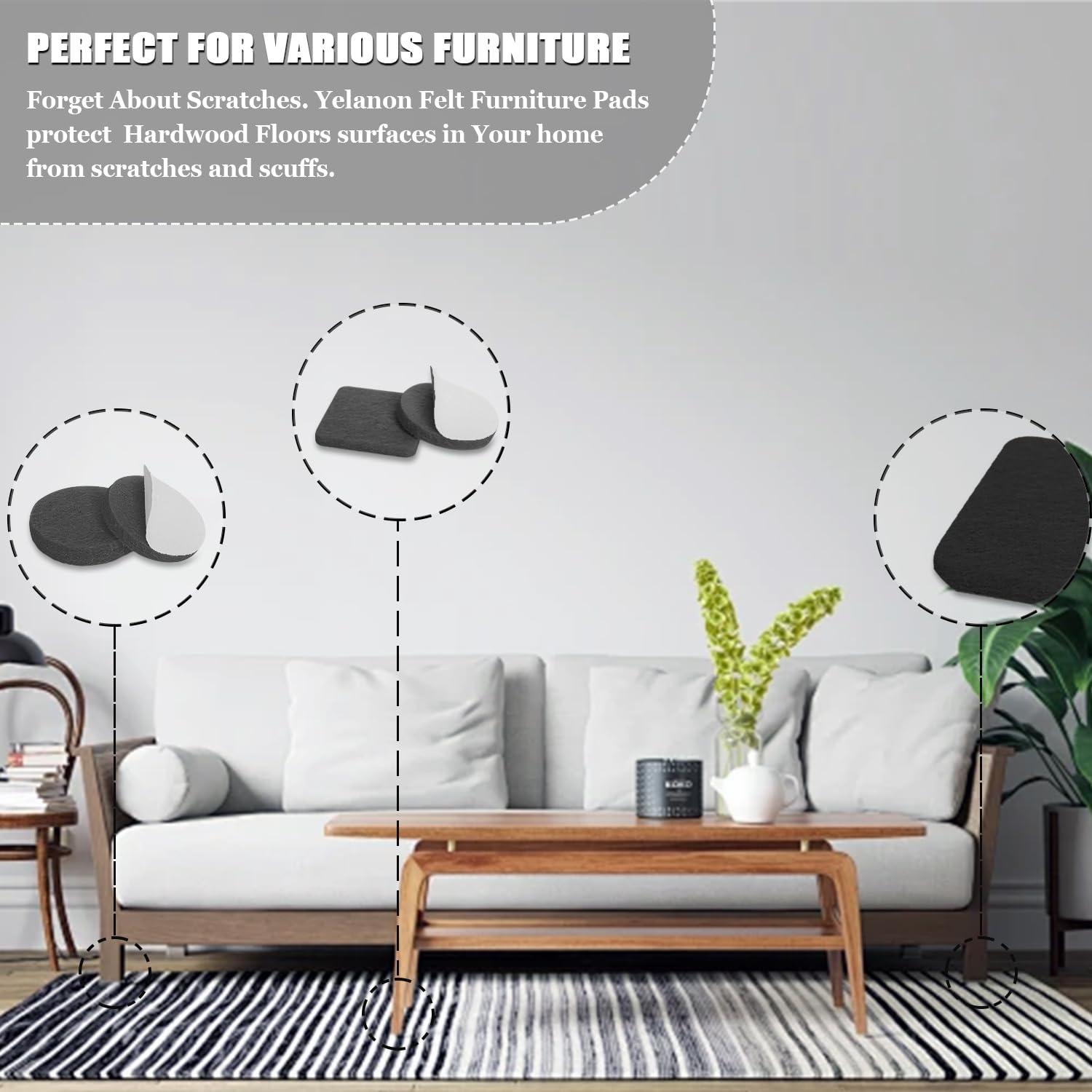Yelanon Felt Furniture Pads -182 Pcs Premium Felt Pads for Chair Legs Furniture, Floor Protectors for Hardwood Floors, Black - Image 8