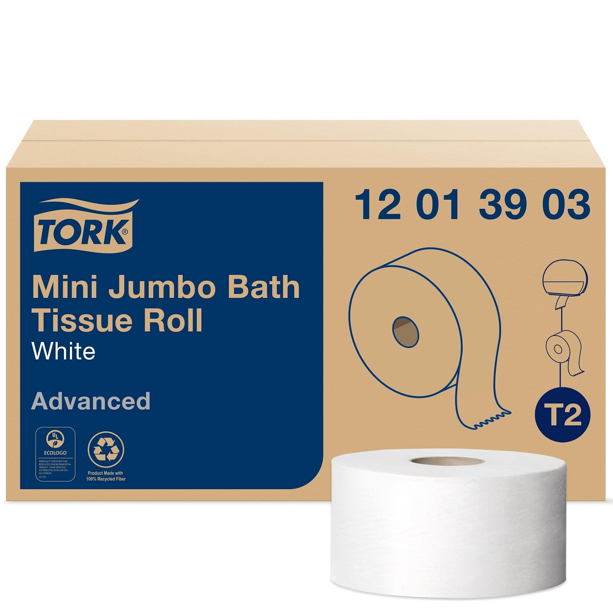 Tork Mini Jumbo Toilet Paper Roll White T2, Advanced, 1-Ply, 12 x 1200', 12013903