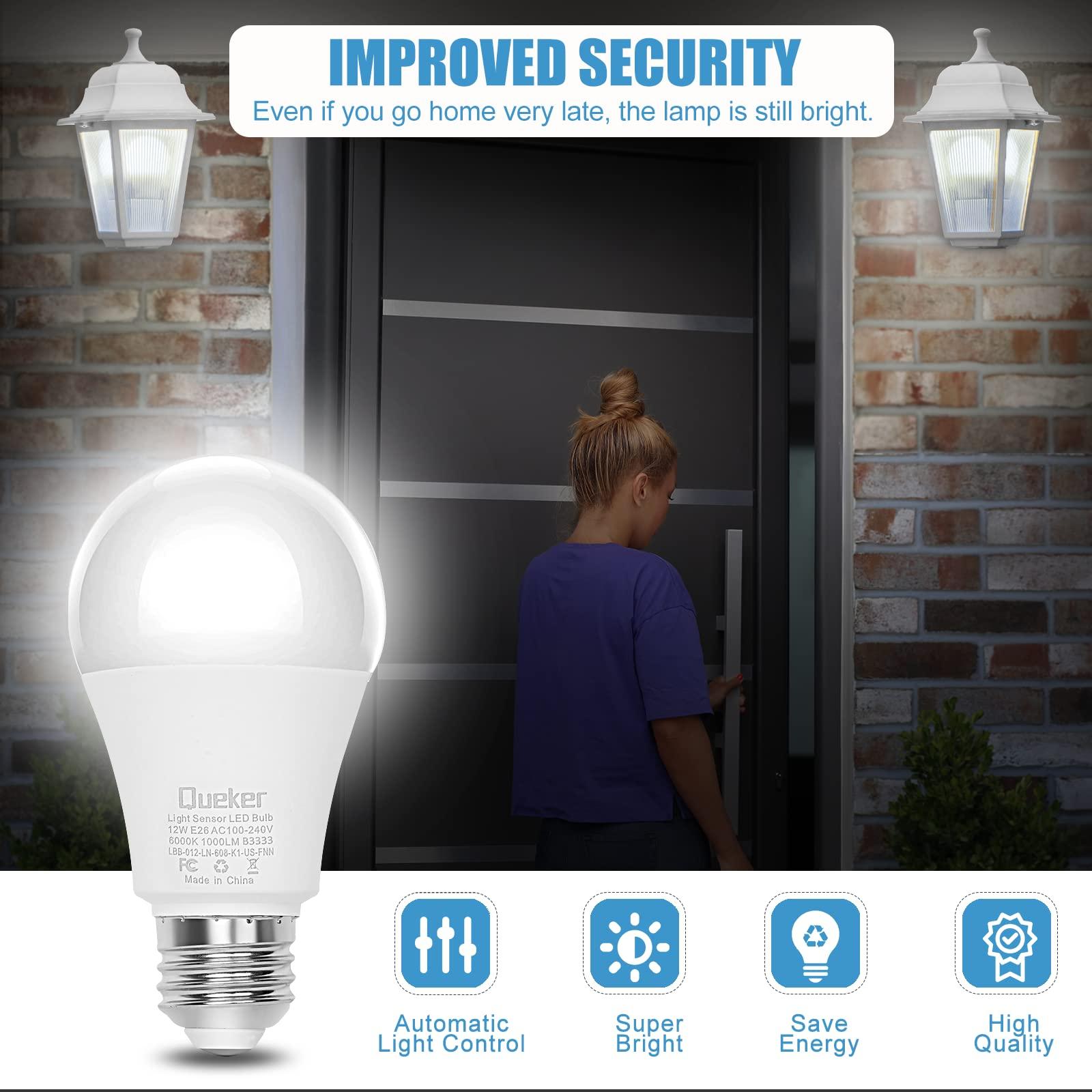 6 Pack Dusk to Dawn Light Bulbs Outdoor 6000K Cool White Sensor Bulbs, 12W (100 Watt Equivalent) Auto On Off Photocell Sensor, E26 A19 1000LM LED Bulbs for Porch Garage Lighting - Image 4