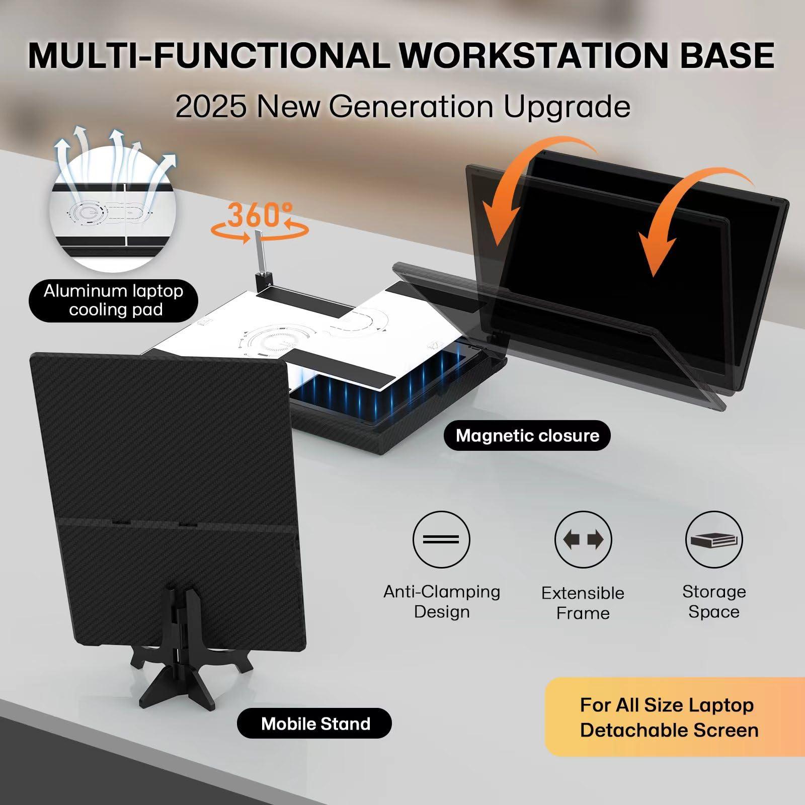 14" Laptop Screen Extender Smart Base - Upgraded Triple Portable Monitor FHD 1080P -300% More Efficient, 360° Rotation/Detachable Dual Display, Plug-Play USB C/HDMI,Laptop Monitor Extender for Win/Mac - Image 7