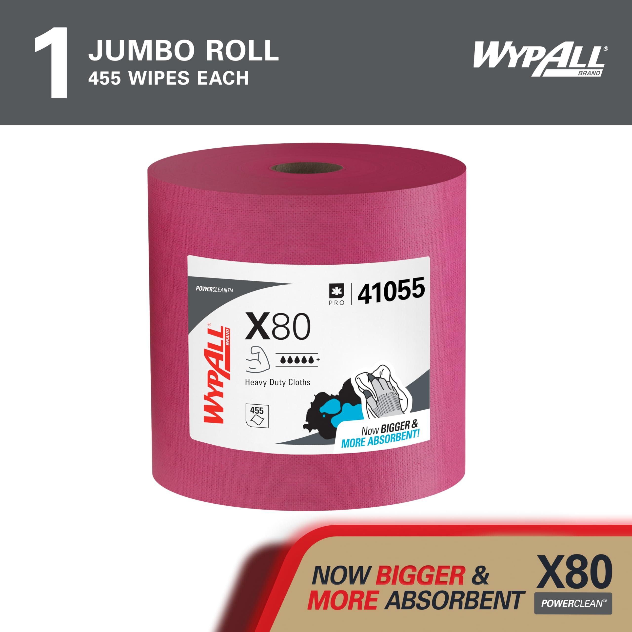 WypAll PowerClean X80 Cloths Heavy Duty Wipes (41055), Jumbo, Extended Use Towels, Red (1 Roll of 455 Sheets, 455 Sheet Total) - Image 2