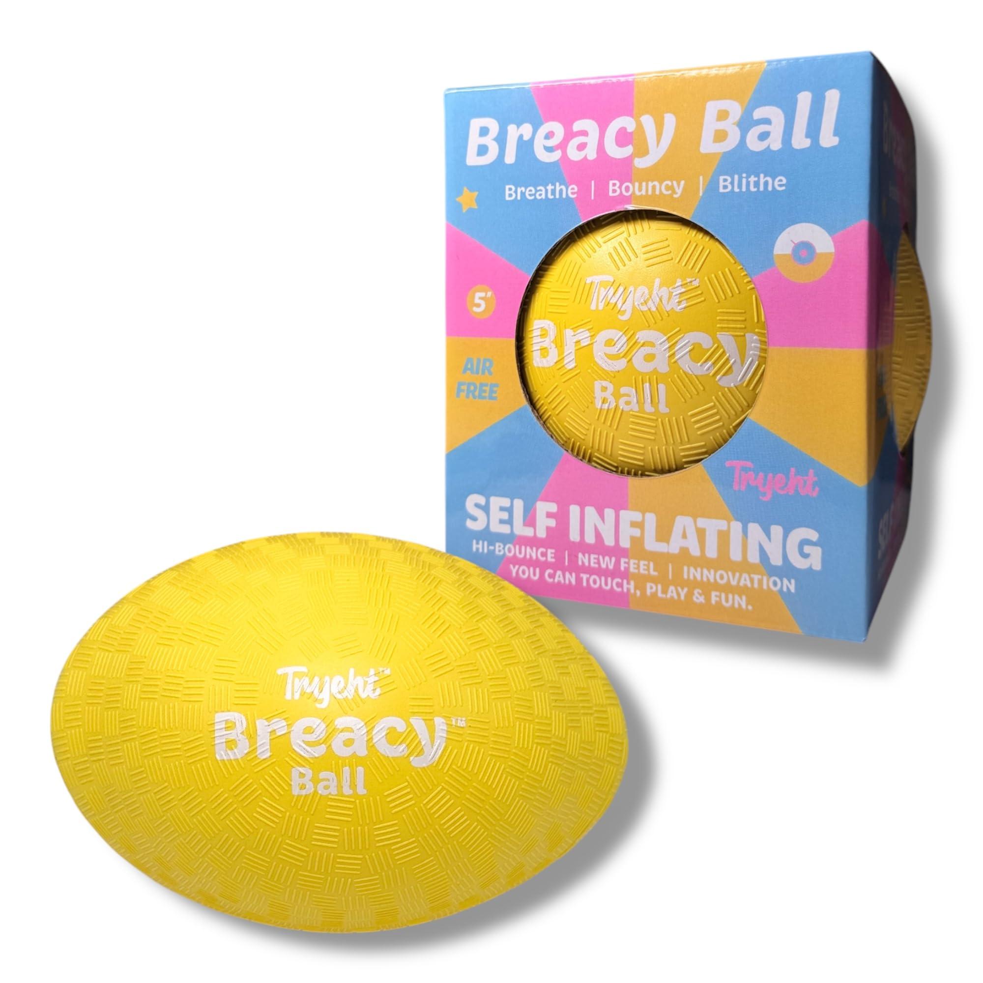 Tryeht 𝗦𝗲𝗹𝗳 𝗜𝗻𝗳𝗹𝗮𝘁𝗶𝗻𝗴 Ball 5" - Pump Free Playground Easy Grip Instant Healing Rubber Ball | Handball, Dodgeball, Mini Soccer Vollyball, Stress Support, Tension Sensory