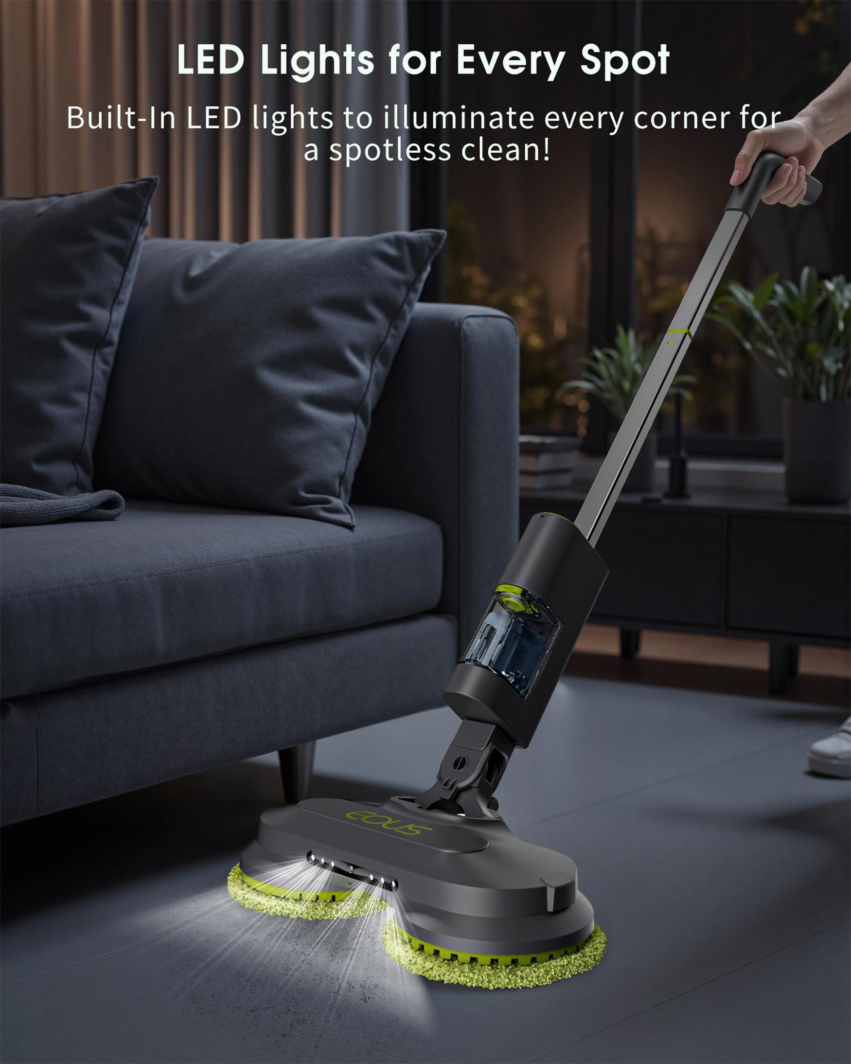 eous Cordless Electric Mop, with Detachable Water Tank & Water Sprayer, LED Headlights & Large Capacity Battery Self-Propelled Electric Spin Floor Mop for Floor Cleaning, Floor Cleaner Supported - Image 6