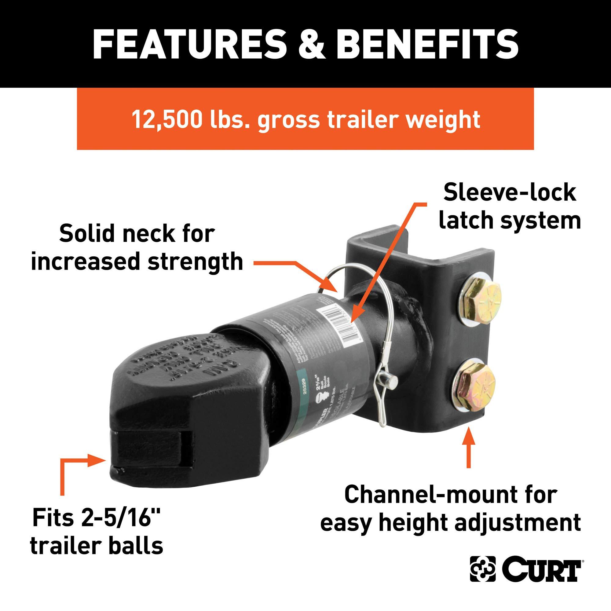 CURT 25329 Channel-Mount Adjustable Trailer Coupler, 2-5/16-Inch Hitch Ball, 12,500 lbs, Black - Image 3