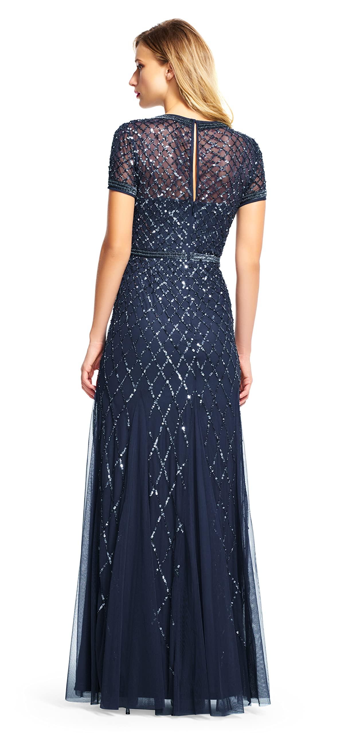 Adrianna Papell Women's Short-Sleeve Grid Beaded Gown - Image 2