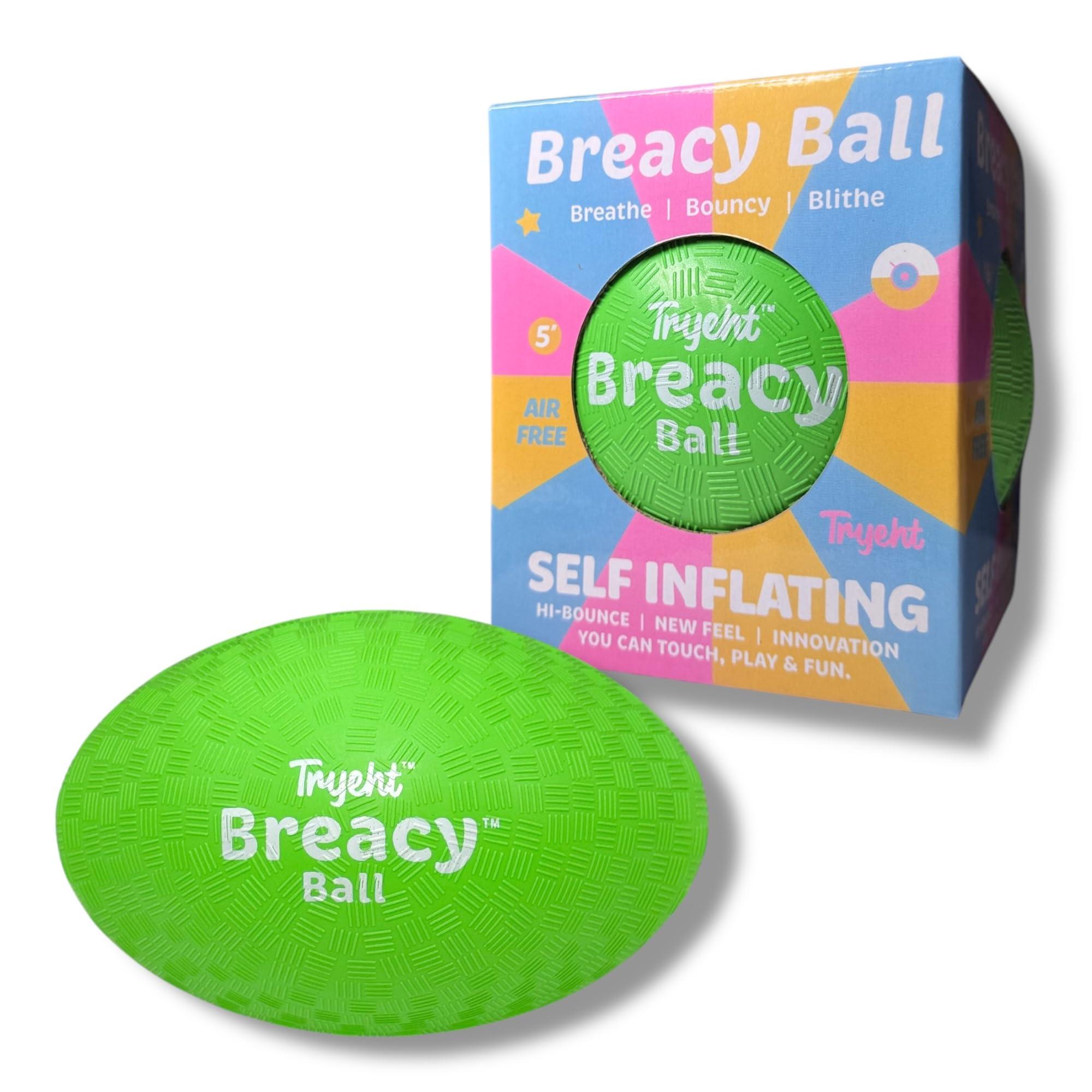 Tryeht Self Inflating Ball 5", Rubber New Feel Breacy Ball, Hi Bouncy, Never Need Pump, Neon Green, Playground Balls, Handball, Dodgeballs, Picnic and School Play in and Outdoor