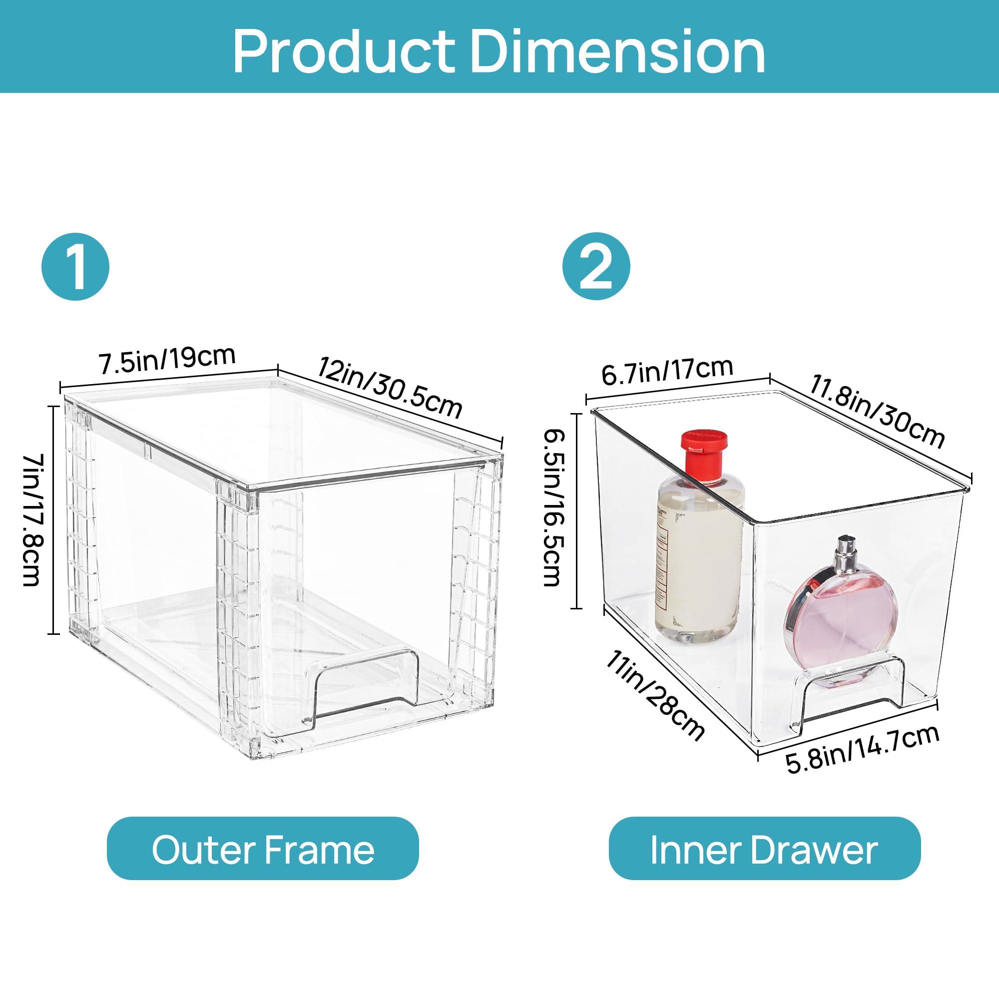 Vtopmart 4 Pack Large Stackable Storage Drawers,Easily Assemble Acrylic Bathroom Closet Undersink Organizers and Storage,Plastic Bins for Kitchen Cabinets,Pantry,Makeup,Medicine Organization - Image 3
