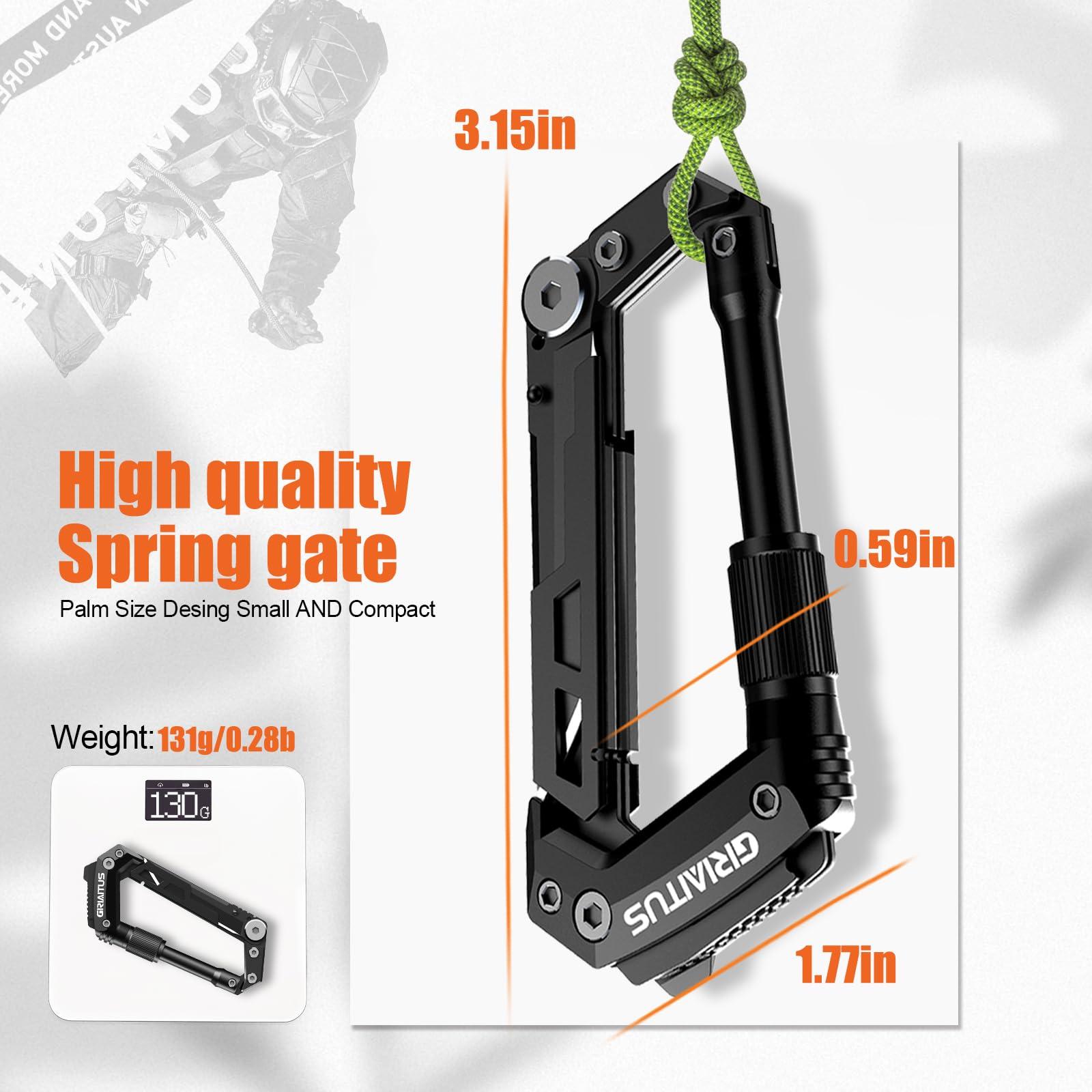 Carabiner Multitool 8-in-1 EDC Carabiners Pocket Knife, Serrated Knife, Rope Cutter, Screwdriver, Can Bottle Opener, Ruler, Survival Gear for Camping Climbing, Christmas Gifts for Men Women (Black) - Image 2