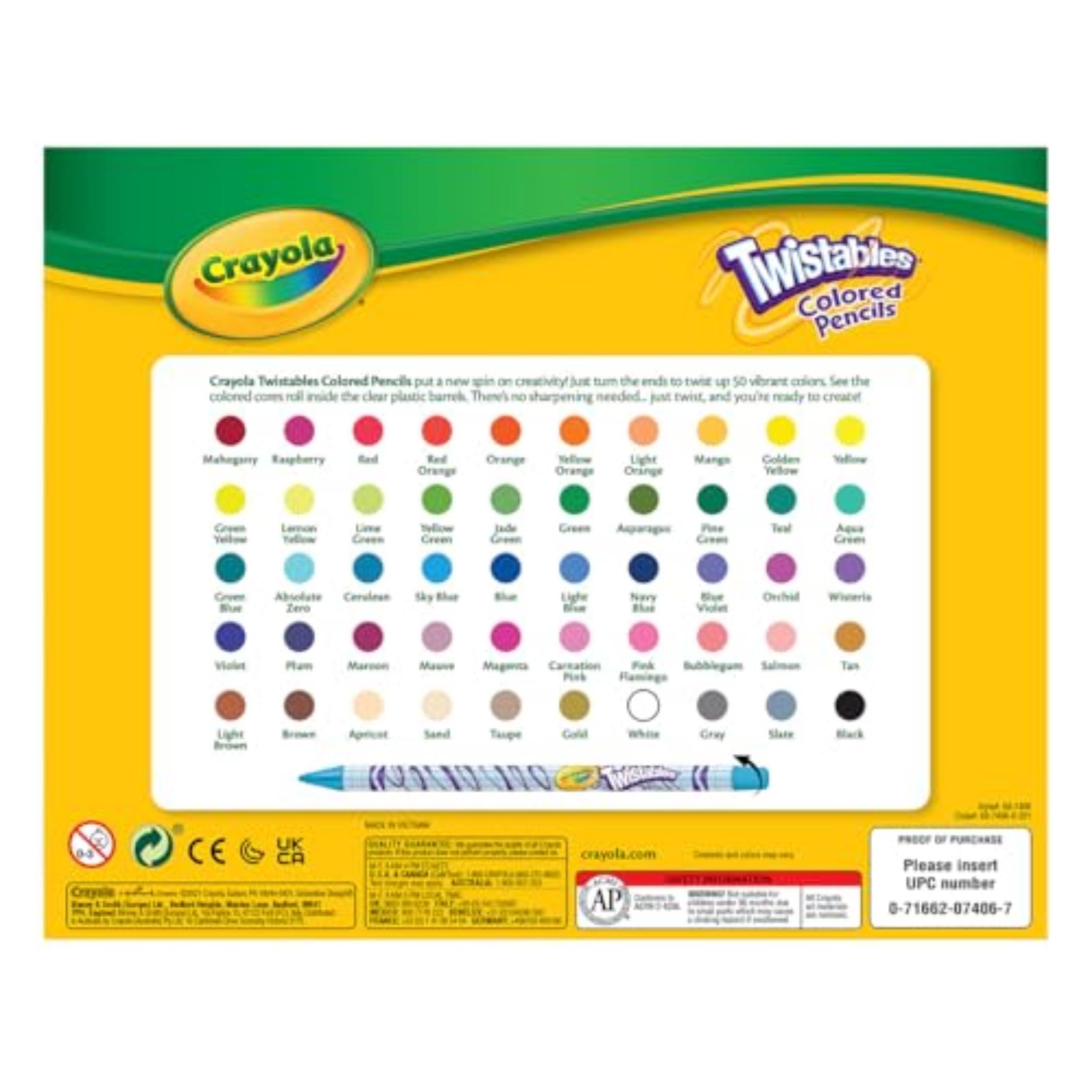 Crayola Twistables Colored Pencil Set for Kids (50ct), No Sharpen Coloring Book Pencils, Essential Classroom Supplies, Cute Back to School Gifts for Kids, 4+ - Image 7