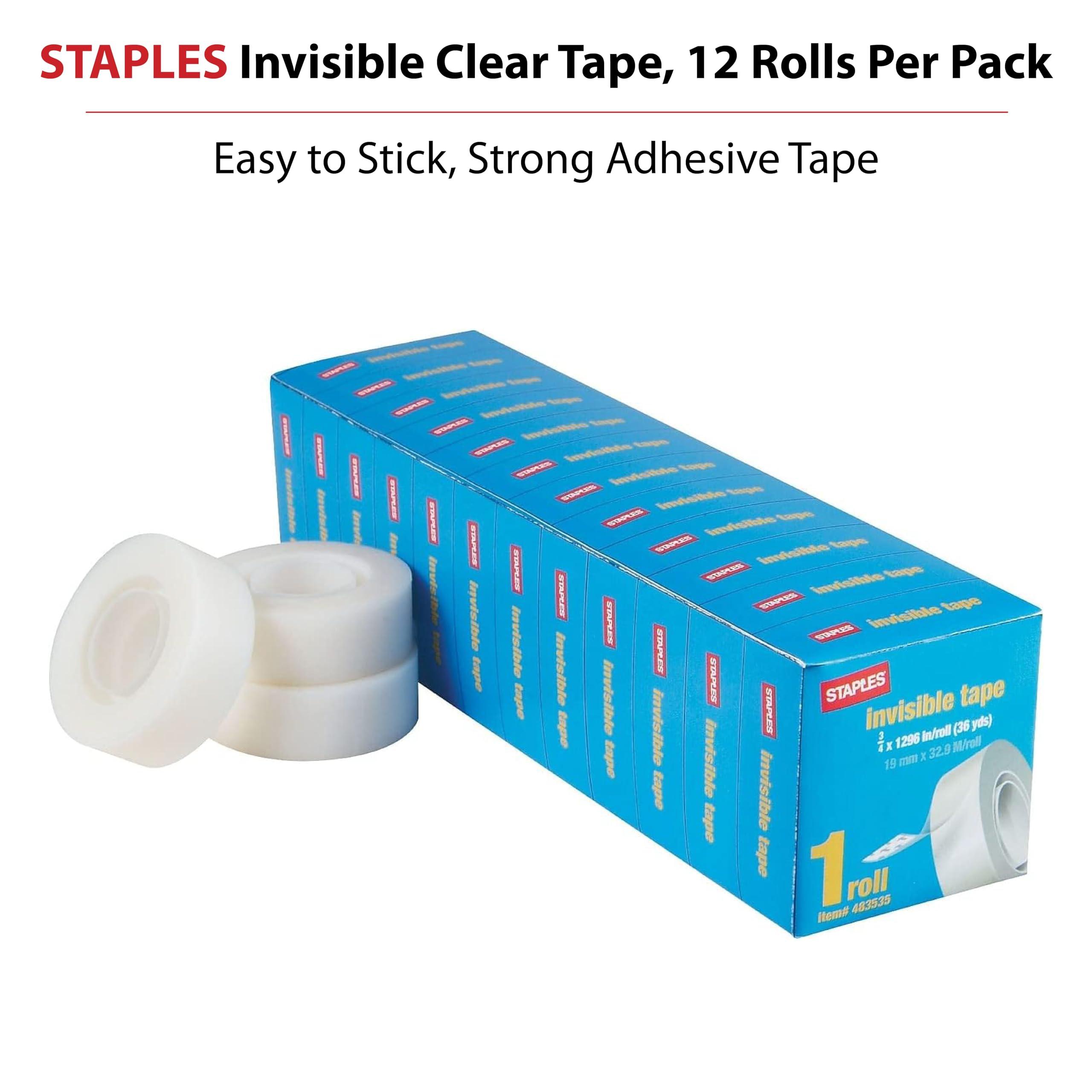Staples Invisible Clear Tape: Easy to Stick, Strong Adhesive, Durable, 36 Yards in Length, 0.75 Inch Width, 1" Core Diameter, 12 Rolls per Pack. - Image 7