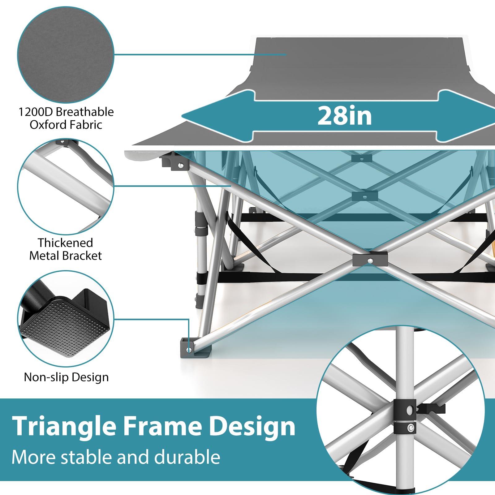Fenbeli Folding Camping Cot for Adults, 2 Pack Heavy Duty Sleeping Cots with Carry Bag, Double Layer Oxford Portable Travel Camp Cots for Outdoor Camp Beach Home Office (Blue Pad & Gray Pad, 2PACK) - Image 4