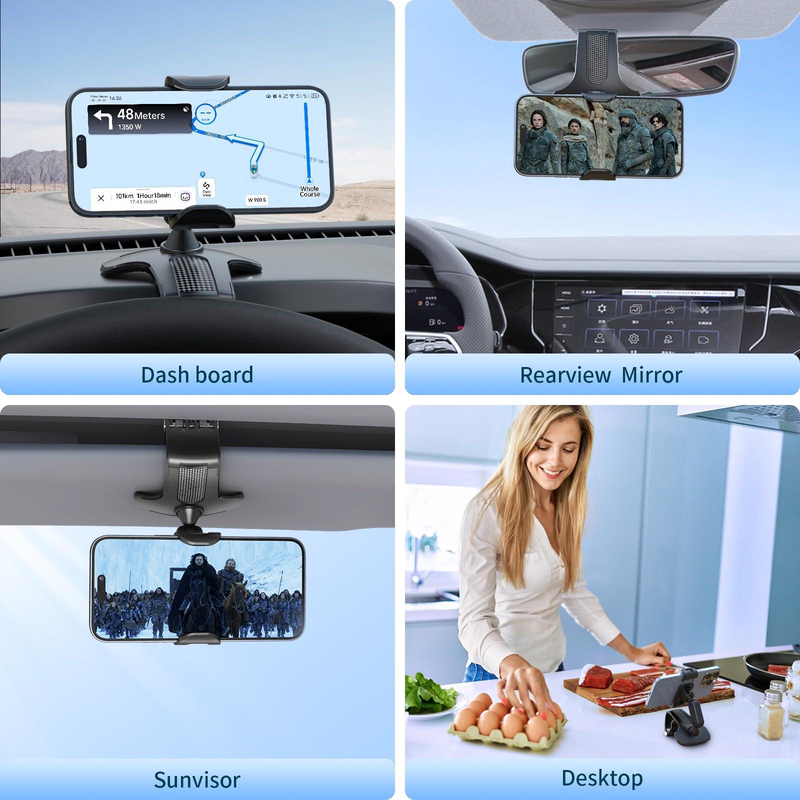 NADRQQE Multifunctional Car Dashboard Mobile Phone Holder, 360 Degree Rotation Universal Dash Clip Cellphone Mount for 4-7 inch Smartphones (Black) - Image 6