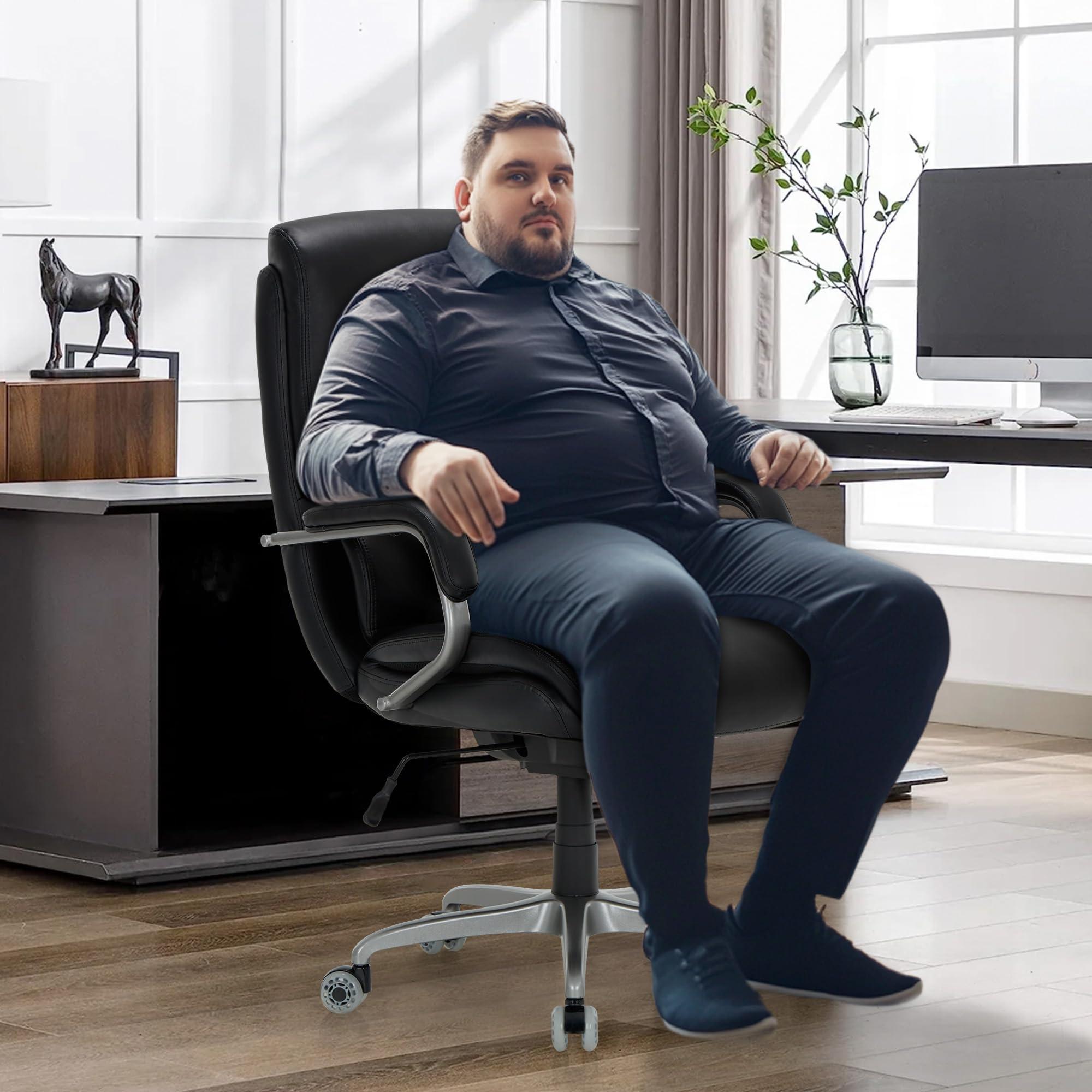 Executive Padded Leather Office Chair-Ergonomic Lumbar Support, Desk Chair for Home and Office with Flip-up Arms, High Back, Adjustable Desk Computer Chair for Work, Meeting, Black, 300lbs - Image 2