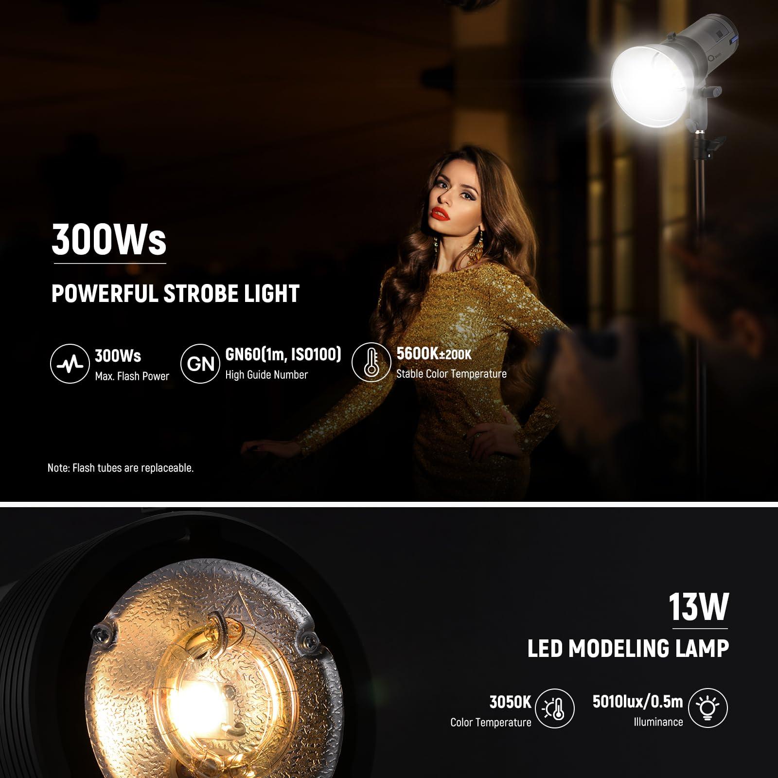 NEEWER Q300 300Ws 2.4G Outdoor Studio Flash with Q Compact Wireless Trigger, 7800mAh Li ion Battery Powered Strobe Light Photography Cordless Monolight with 1000 Full Power Flash 0.4~2.5s Recycle - Image 2