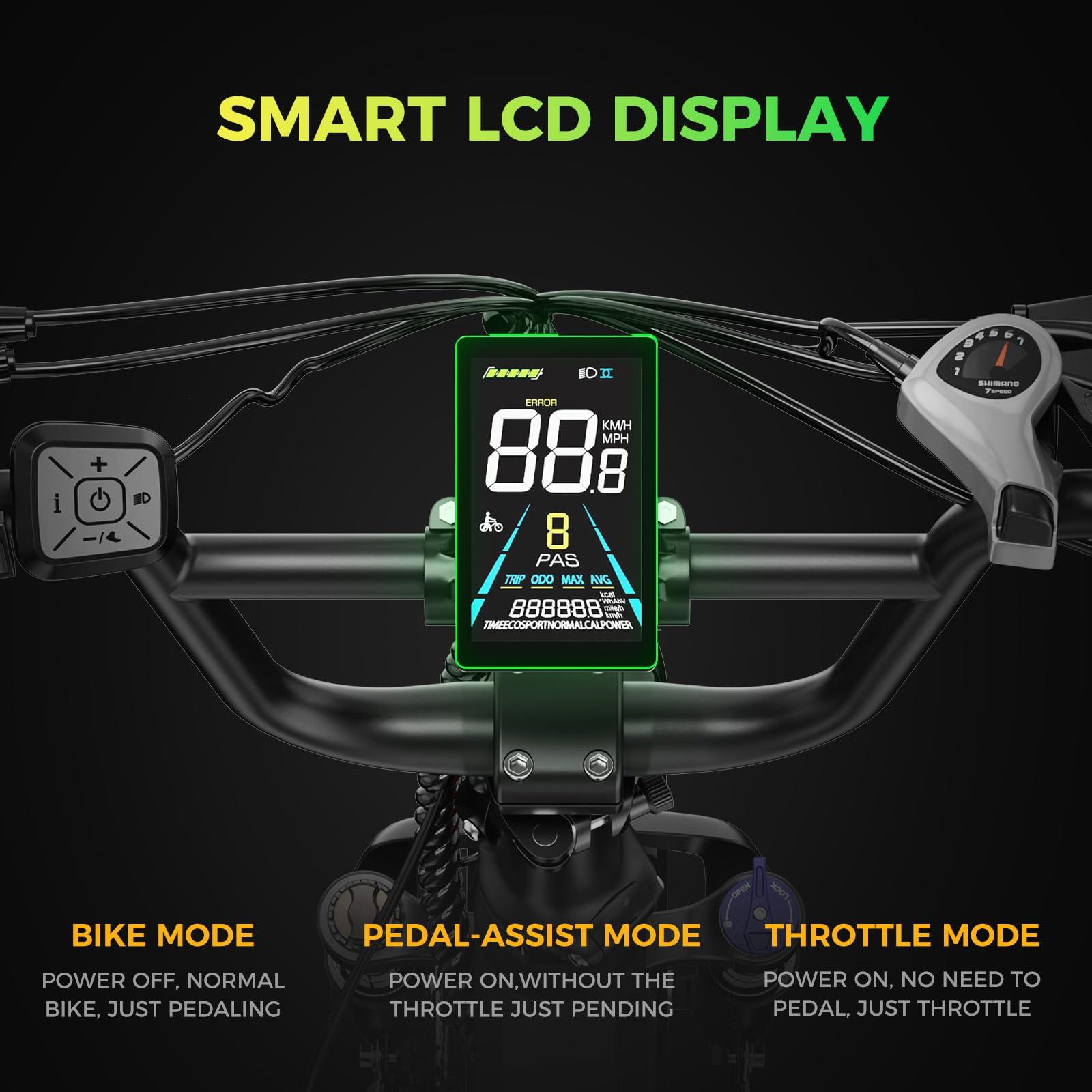 Aipas F3 Electric Bike for Adults with 1500W Motor Peak, 48V 12.8Ah Removable Battery Max 74 Miles 28MPH,20" x 3.0 Fat Tire Folding Electric Bike with 7-Speed and Full Suspension. - Image 5