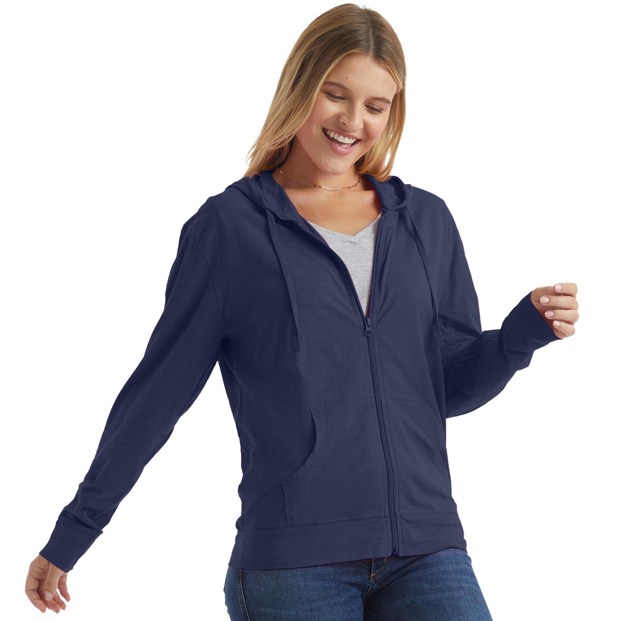Hanes Women’s Slub Knit Full-Zip Hoodie, Textured Cotton Zip-Up T-Shirt Hoodie for Women - Image 3