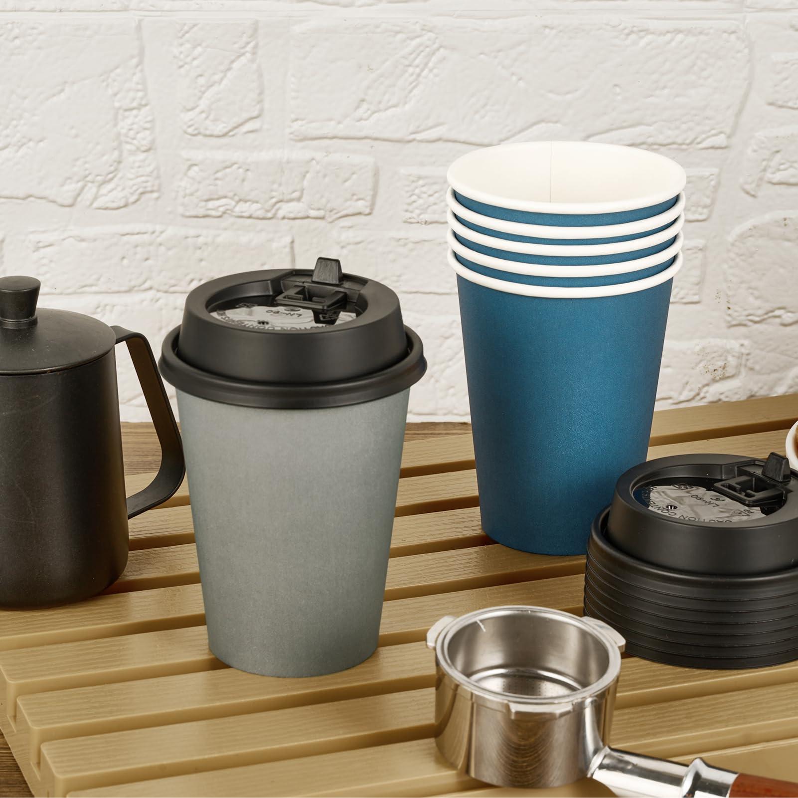 LITOPAK 100 Pack 12 oz Disposable Paper Coffee Cups with Lids for Coffee, Water, Juice, or Tea, Blue and Gray Hot Paper Cups for Home, Restaurant, Store, and Cafe - Image 2