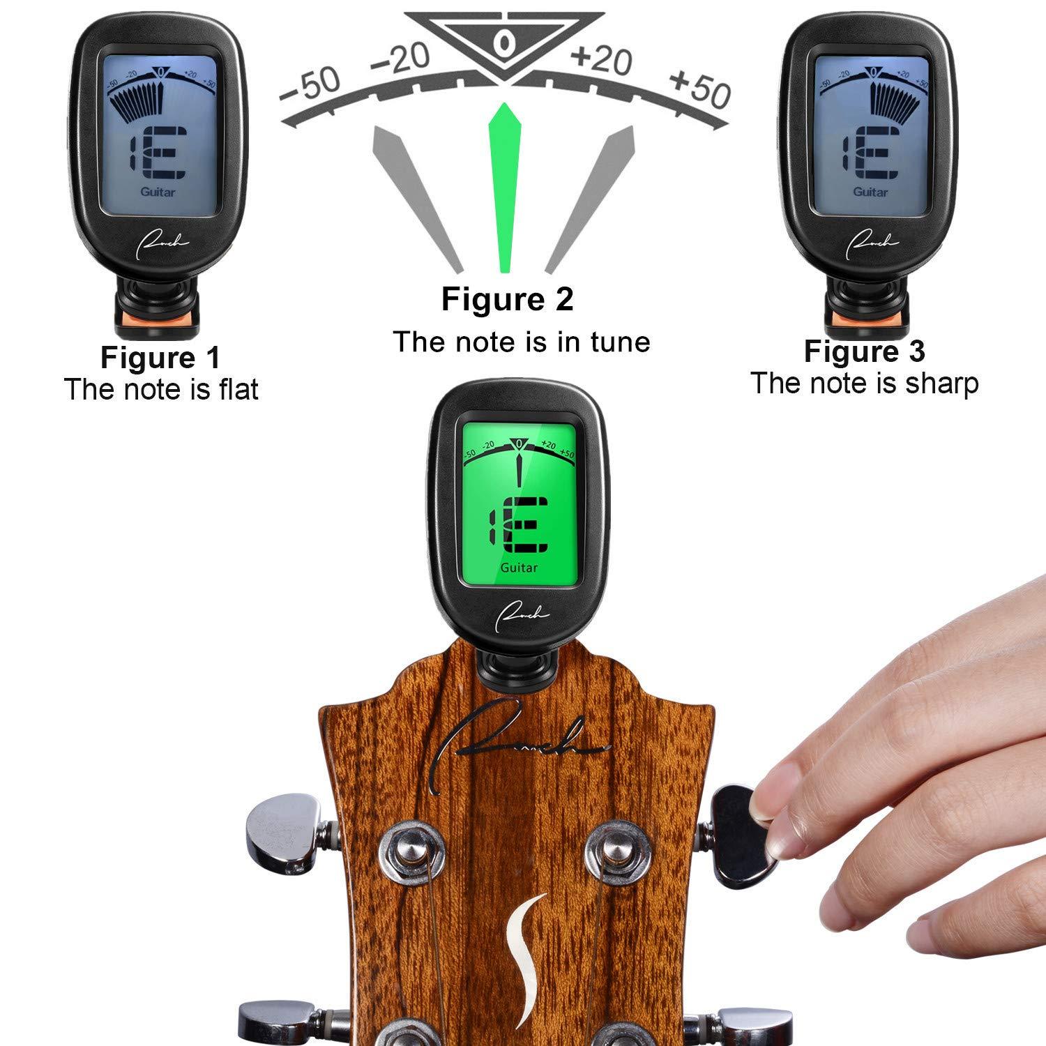 Ranch Guitar Tuner Clip On for Acoustic/Electric Guitar, Ukulele, Violin, Bass, Banjo and Chromatic Tuning Modes - Classical Black - Image 5