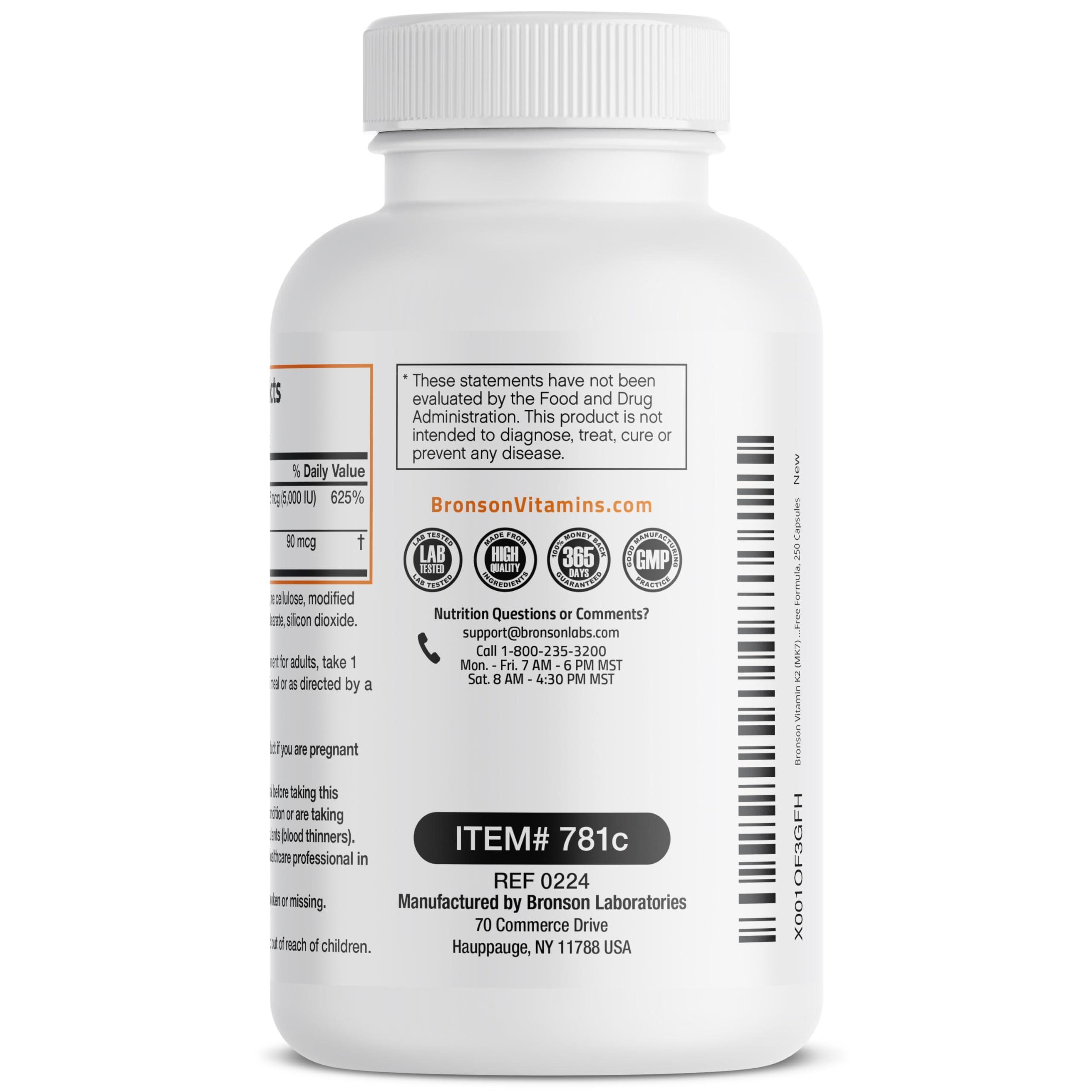 Bronson Vitamin K2 (MK7) with D3 Supplement Non-GMO Formula 5000 IU Vitamin D3 & 90 mcg K2 MK-7 Easy to Swallow D & K Complex, 250 Capsules - Image 7