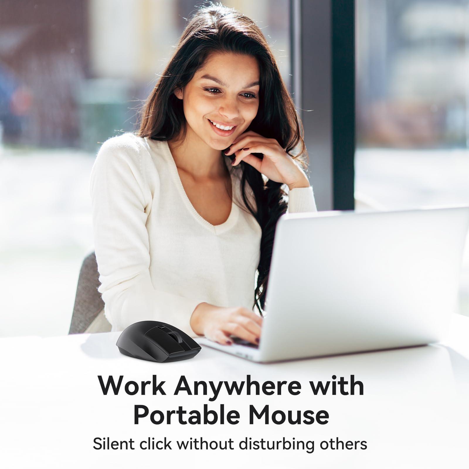 AUSDOM Wireless Mouse for Laptop - Computer Mouse with 2.4G USB Mini Receiver, 1600 DPI Optical Tracking, Cordless Portable Computer Mice for PC, Mac, Notebook, Black - Image 5