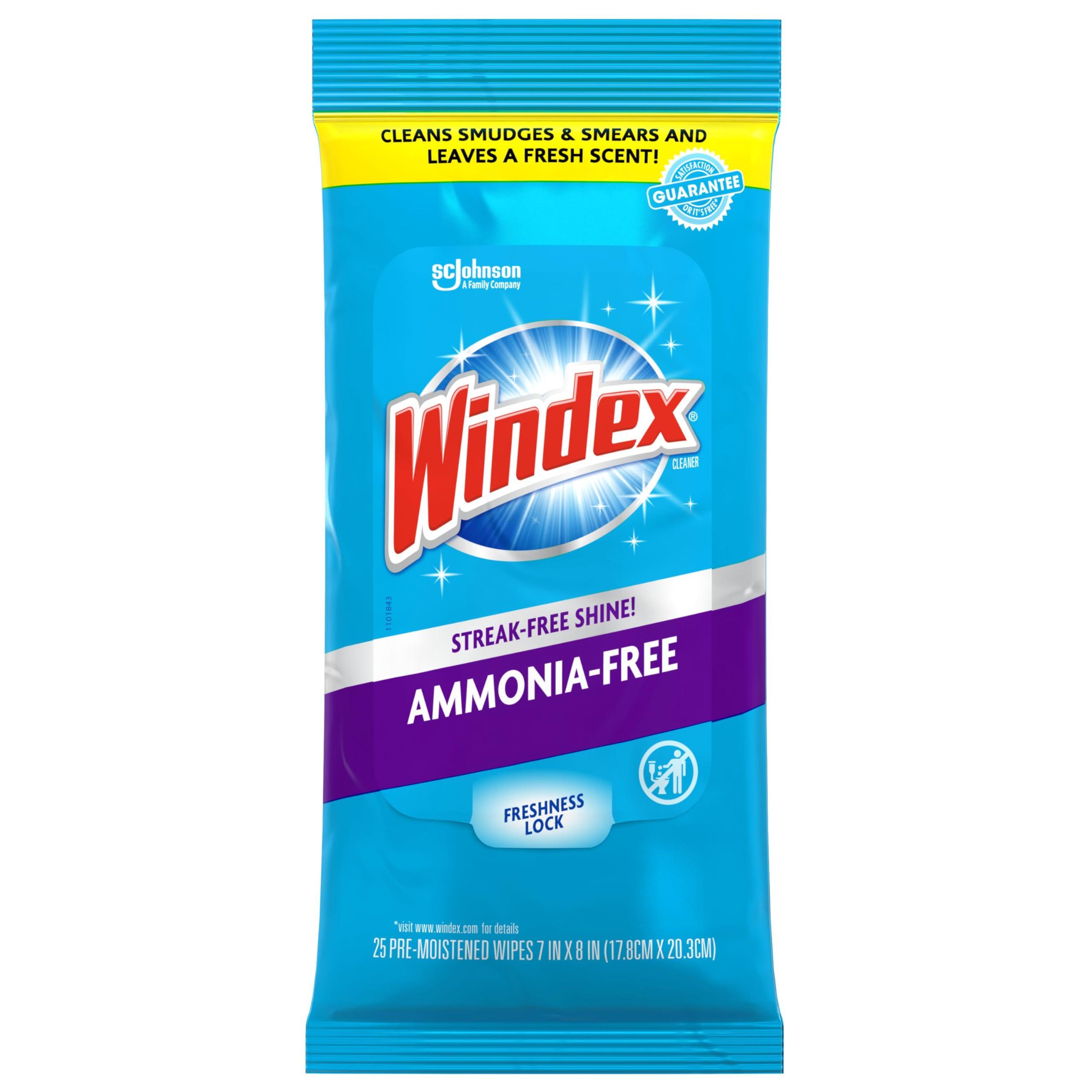 Windex Wipes Glass Cleaning Ammonia Free, Pre-Moistened Wipes for Cleaning All Glass Surfaces, Crystal Rain Fresh Scent, 25 Count