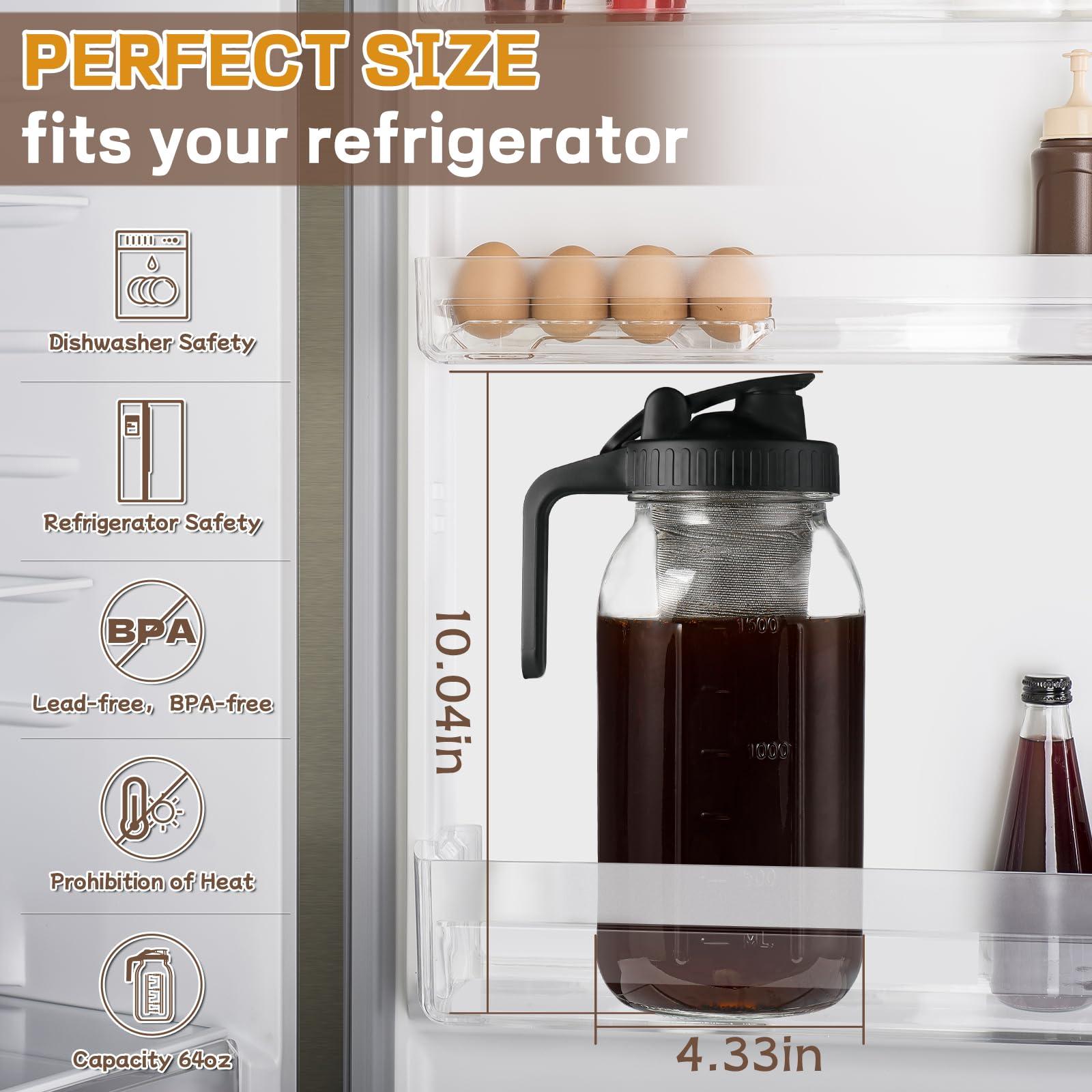 DWTS DANWEITESI Cold Brew Coffee Maker 64 oz,2-Quart Wide Mouth Cold Brew Maker with Stainless Steel Cold Brew Filter-Mason Jar Pitcher with Lid and Spout for Coffee,Iced Coffee Accessories(Black) - Image 3