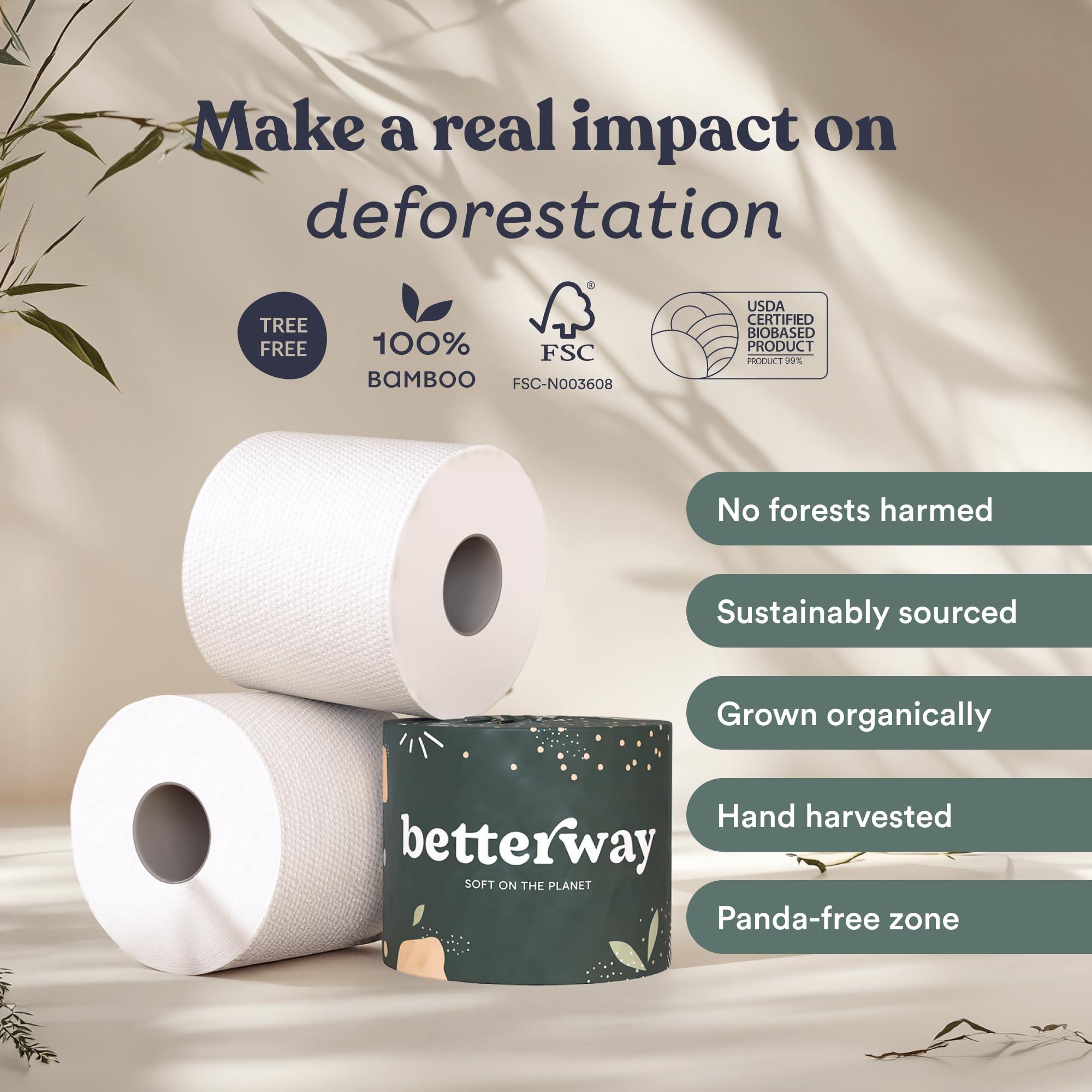 Betterway Bamboo Toilet Paper 3 Ply - Sustainable Toilet Tissue - 12 Double Rolls & 360 Sheets Per Roll - Septic Safe - Organic, Plastic Free - FSC Certified - Image 4