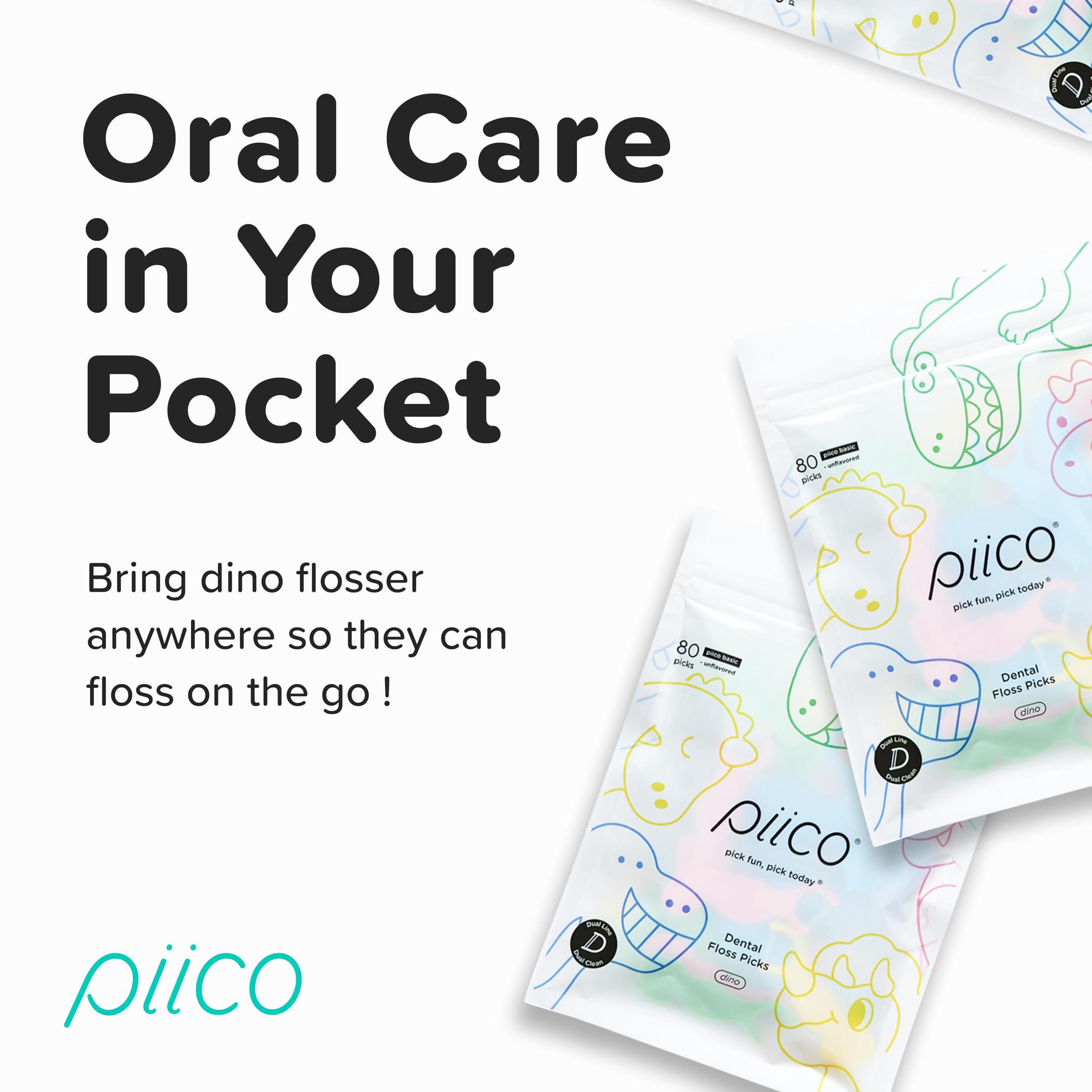 Piico Unflavored Kids Floss - No Fluoride Dual Line Dental Floss Picks - Fun Oral Care in Colorful Floss Sticks Design - Kids Flossers Avoid Tooth Decay & Gum Disease - 80 Count Dino - Image 4