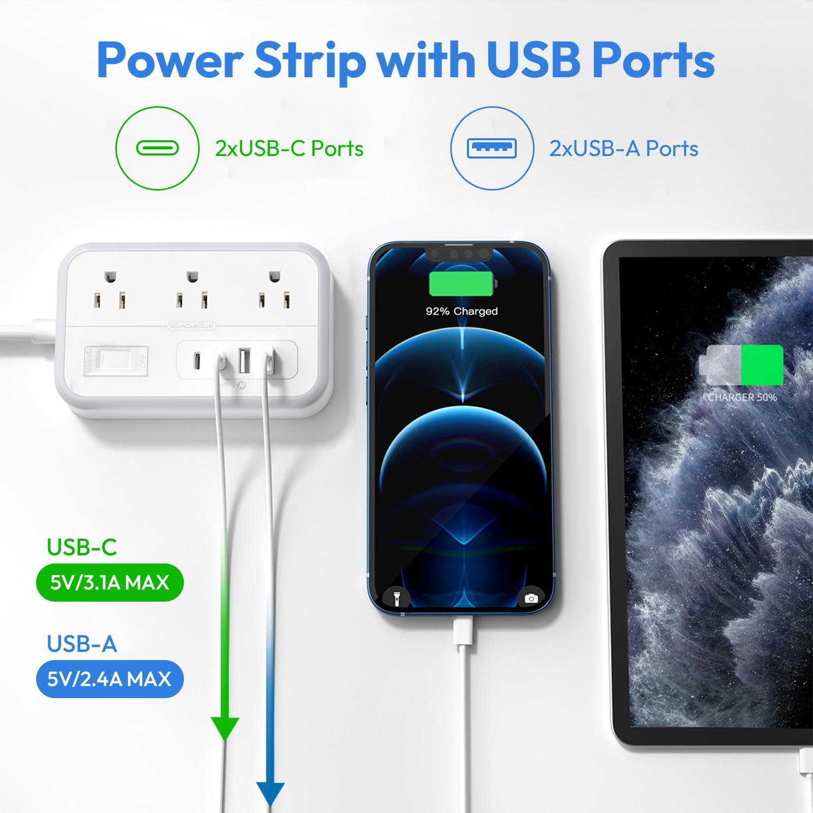 Extension Cord 15 ft, Surge Protector Power Strip with 6 Outlets 4 USB Charger(2 USB C Port), Flat Plug Outlet Extender, 1080 Joules Protection for Indoor, Home, Office Supplies, Dorm Room Essentials - Image 5