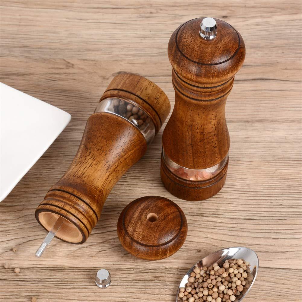 Haomacro Wood Salt and Pepper Grinder Set, Manual Mills with Acrylic Window, Adjustable Ceramic Grinding - 6.5inch, 2 Pack - Image 2