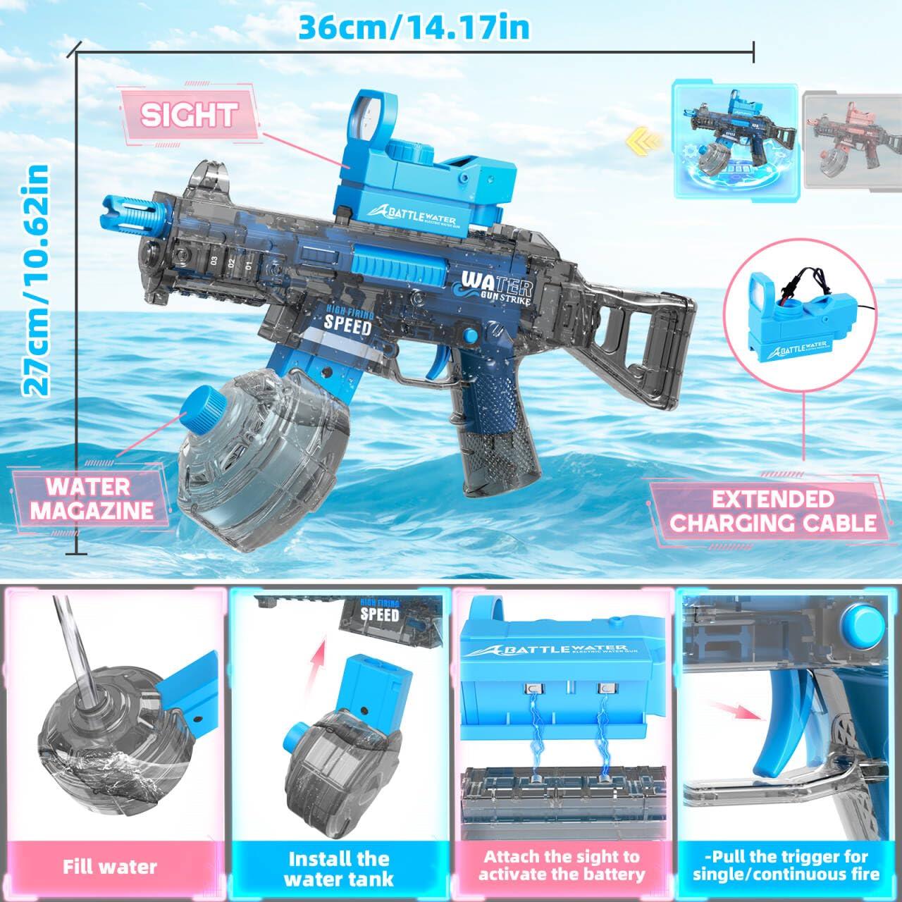 2 Pack Electric Water Guns for Adults Kids, Automatic Water Gun Toys for Kids Ages 4-8 8-12, Large Capacity High Power, 36ft Ultra-Long Range, Summer Pool Outdoor Beach Water Toys for Boys Girls - Image 6