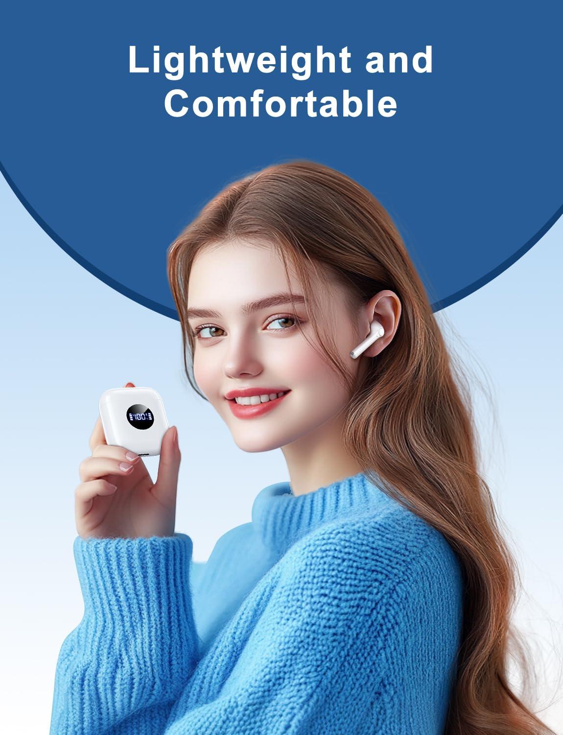 HIYDOO Wireless Earbuds, Bluetooth 5.3 Headphones with Charging Case, Lightweight in-Ear Stereo Earphones with Mic for Android/iOS Cellphone, Waterproof Cordless Earphones for Sports-Ivory White - Image 6