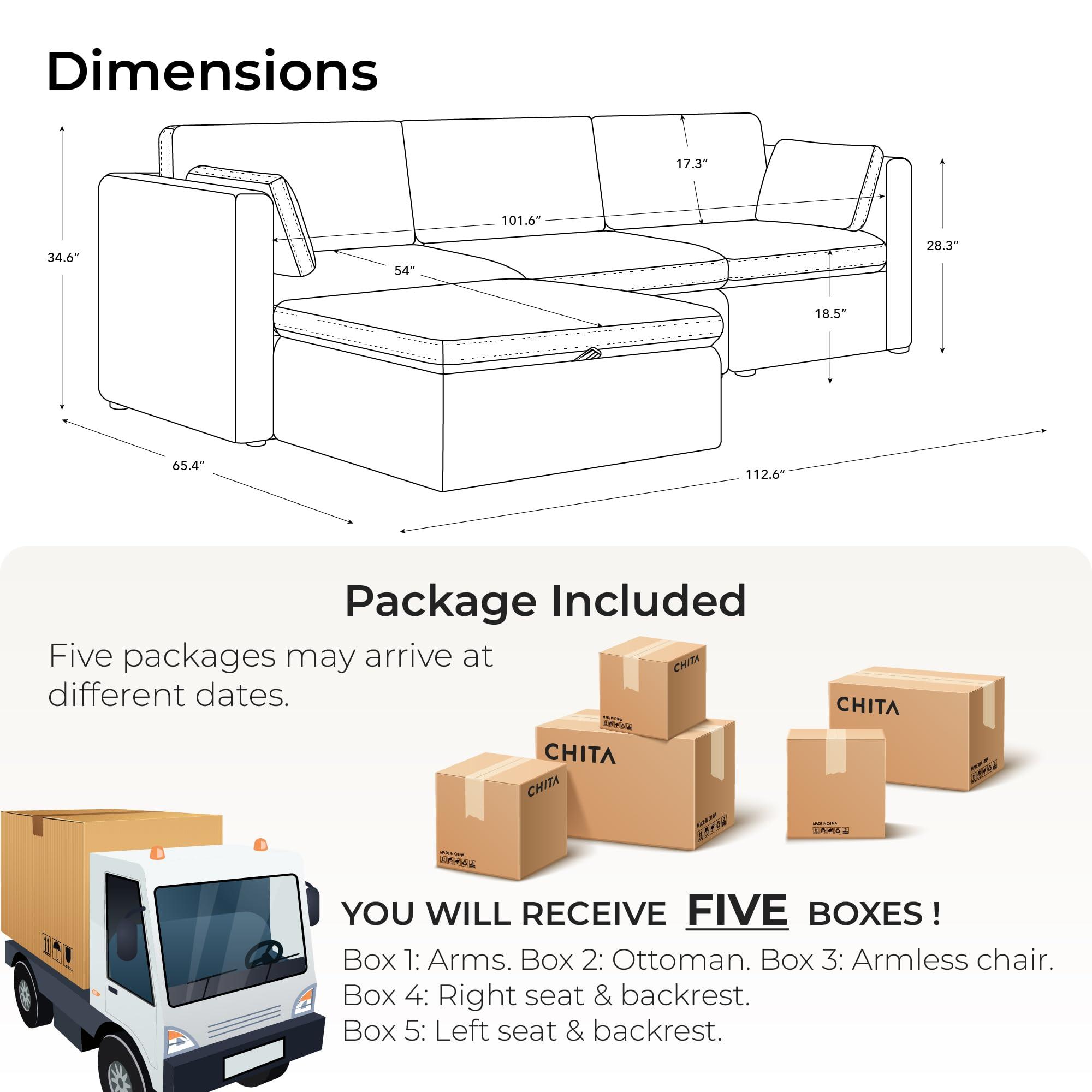 CHITA Oversized Modular Sectional Sofa, FSC Certified L Shaped Sectional Couches for Living Room, 112 inch Width,4 Seat Modular Sofa with Storage Ottoman, Linen - Image 2