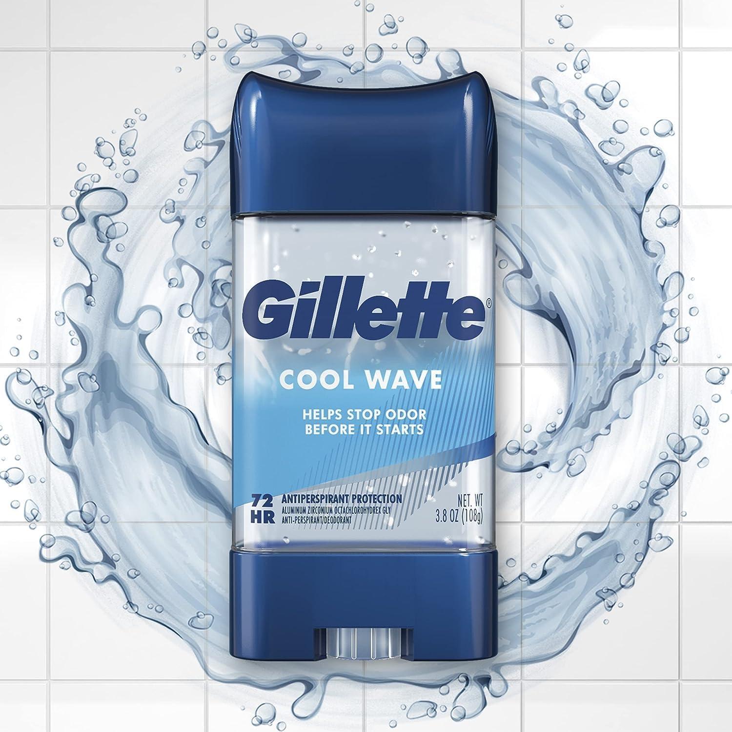 Gillette Antiperspirant and Deodorant for Men, 72hr Sweat & Odor Protection, Long Lasting Freshness, Anti-White Mark Technology, Clear Gel, Cool Wave Scent, 3.8 oz (Pack of 4) - Image 6