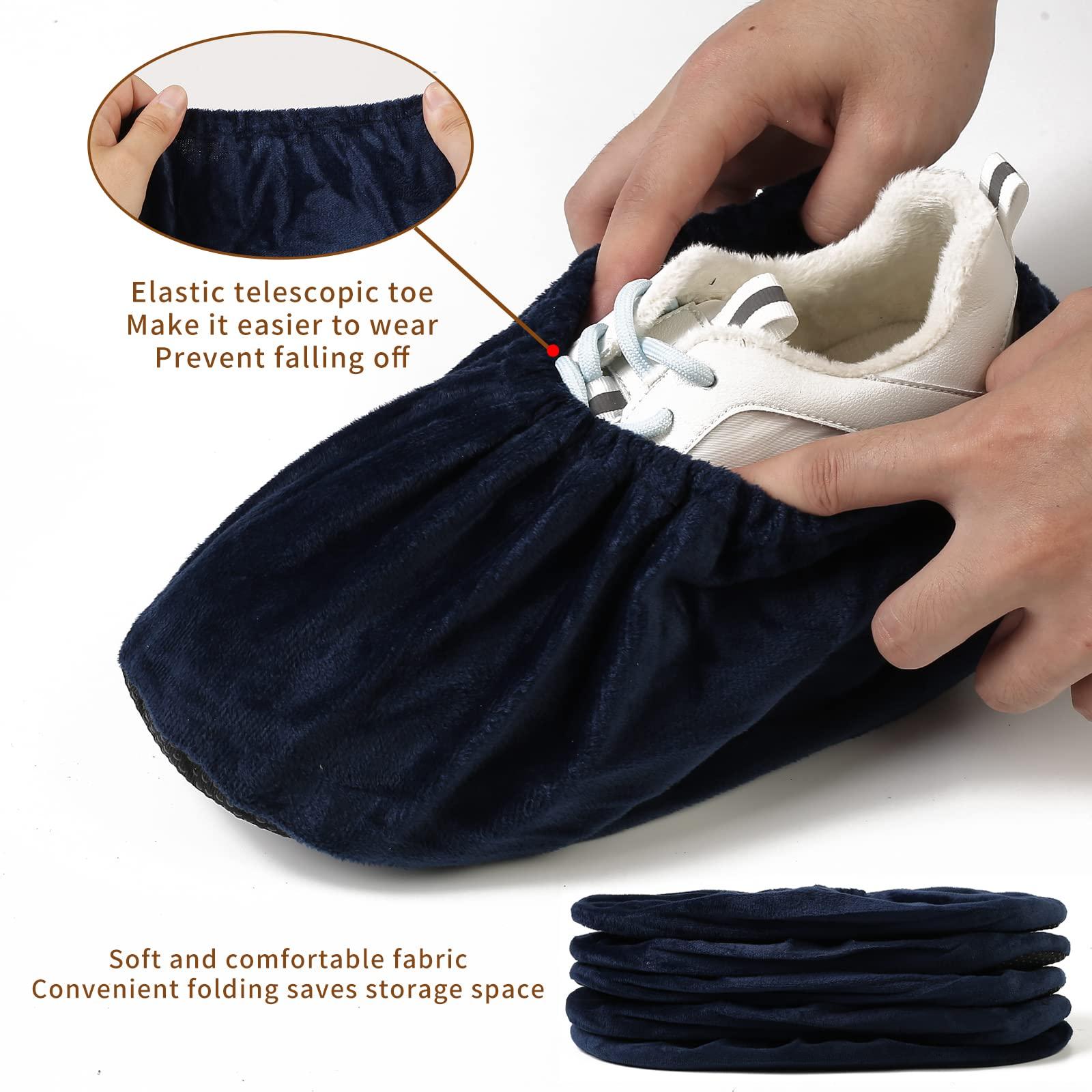 5 Pairs Reusable Shoe Covers, Non Slip Shoe Protectors Covers, Universal Soft Washable Thickened Foot Boot Shoe Covers for Indoors Home Laboratory (Navy blue) - Image 5